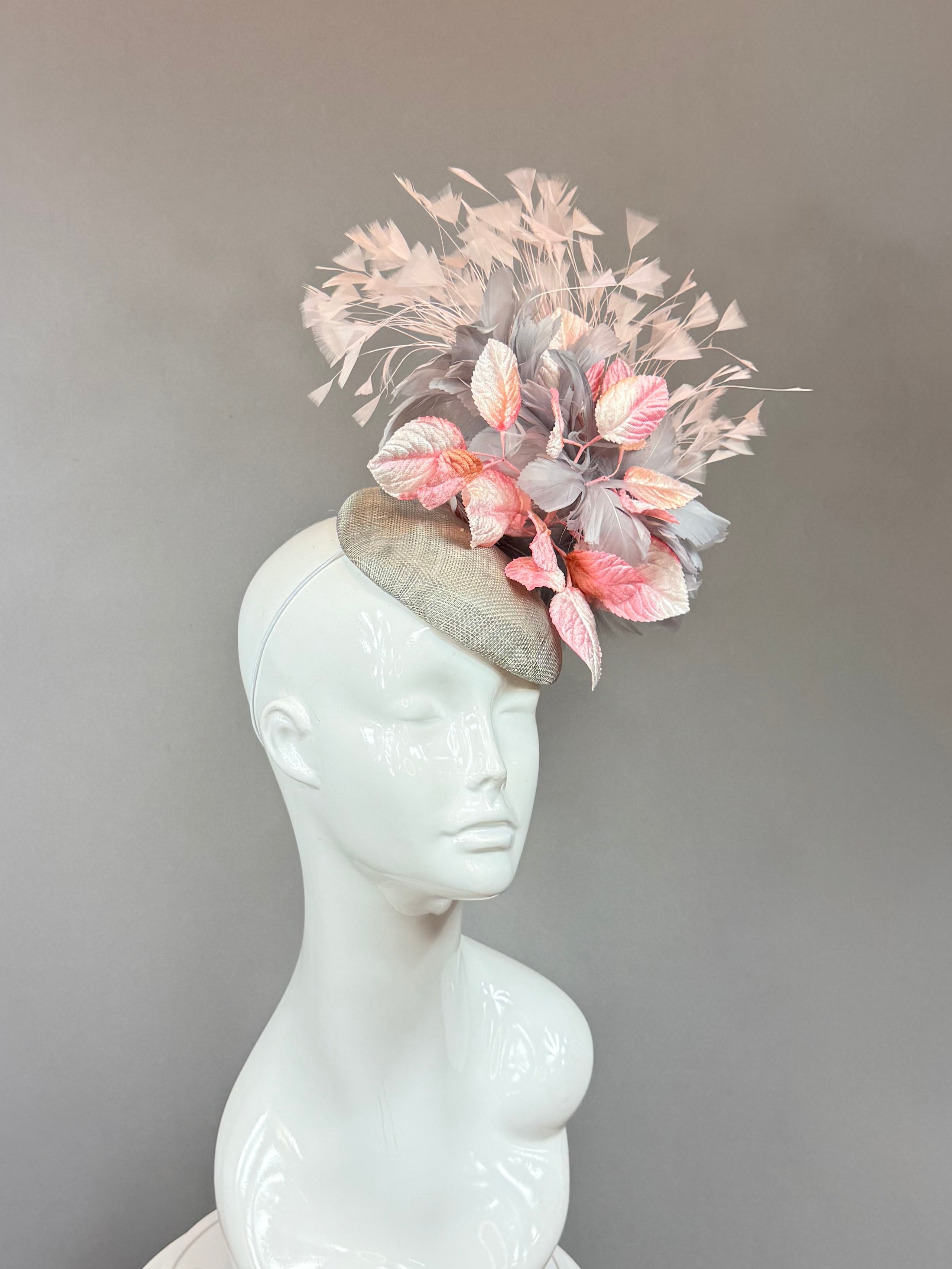 Pink and gray Kentucky Derby fascinator, Derby Hat Alternative (GOLD LINE)