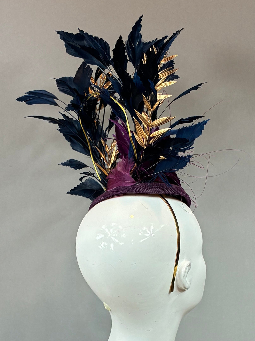 Purple and Navy Blue Derby Fascinator, Kentucky Derby Hat Alternative, Kentucky derby hat (GOLD LINE)