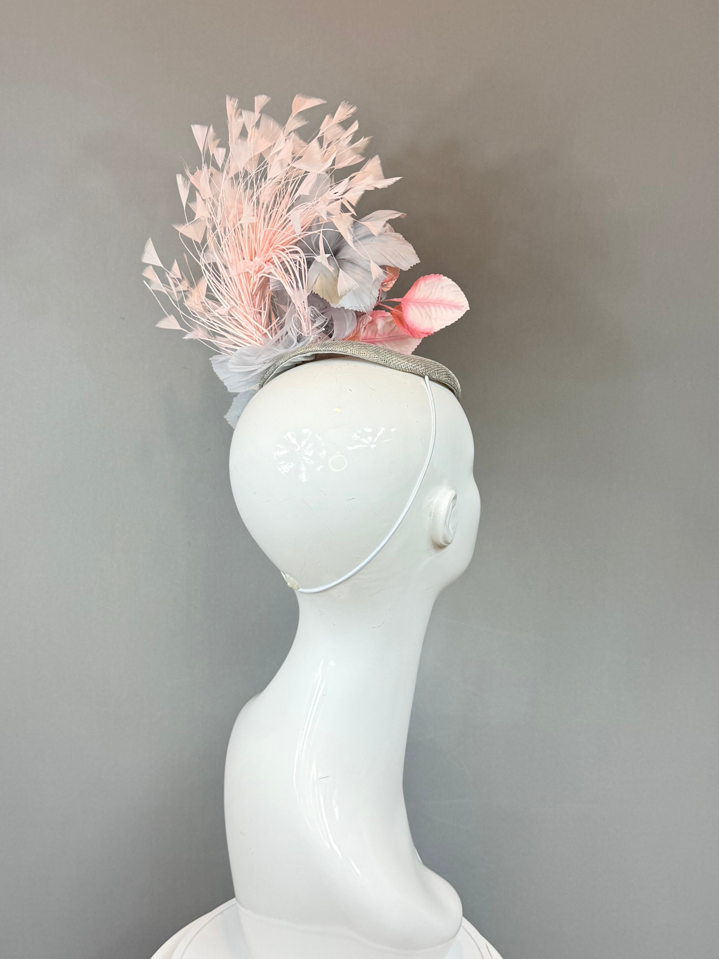 Pink and gray Kentucky Derby fascinator, Derby Hat Alternative (GOLD LINE)