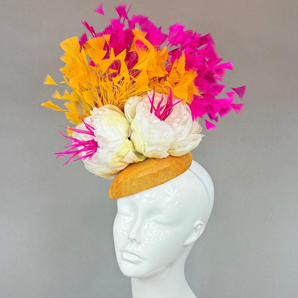 Kentucky Derby Fascinator Hat | Pink, Orange, and White Flower Headpiece | Derbyologie