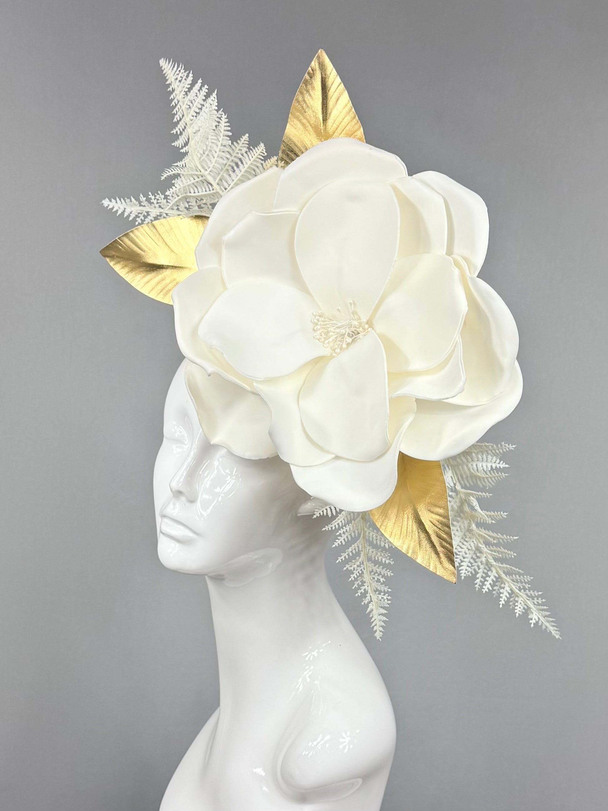 Kentucky Derby Fascinator Hat | White and Gold Flower Headpiece | Derbyologie