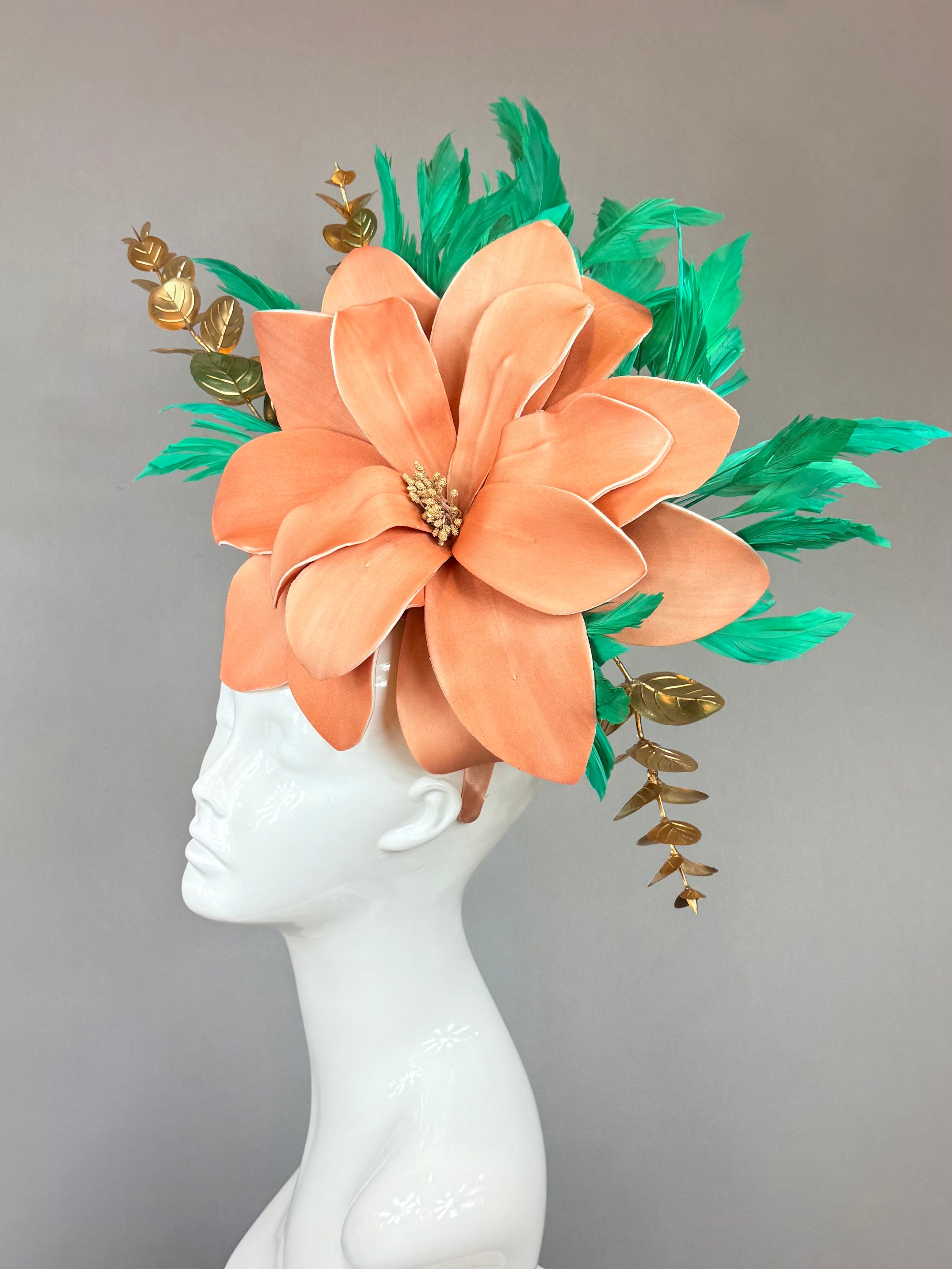 Kentucky Derby Fascinator Hat | Orange & Green Flower Headpiece | Derbyologie