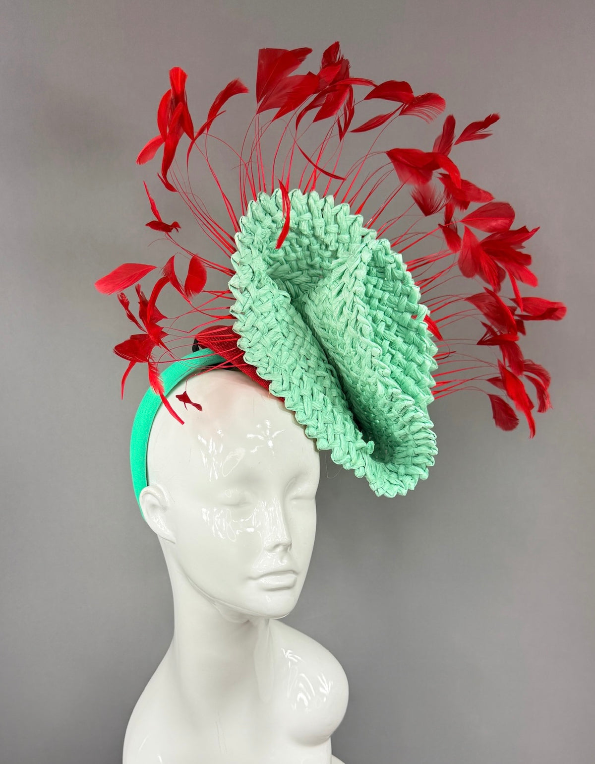 Kentucky Derby Fascinator Hat | Teal and red Headpiece | Derbyologie