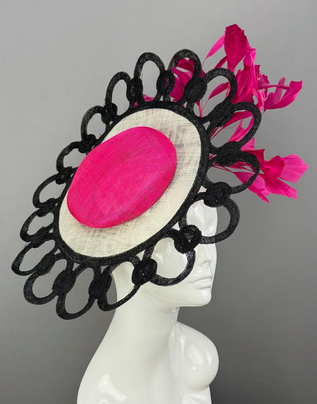Hot Pink and Black Kentucky Derby fascinator, Derby Hat Alternative (GOLD LINE)