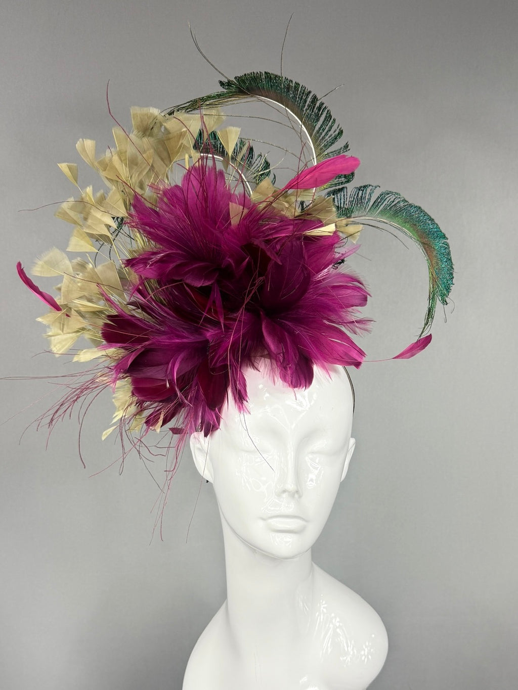 Kentucky Derby Fascinator Hat |  Purple, gold, and green feathered Headpiece | Derbyologie