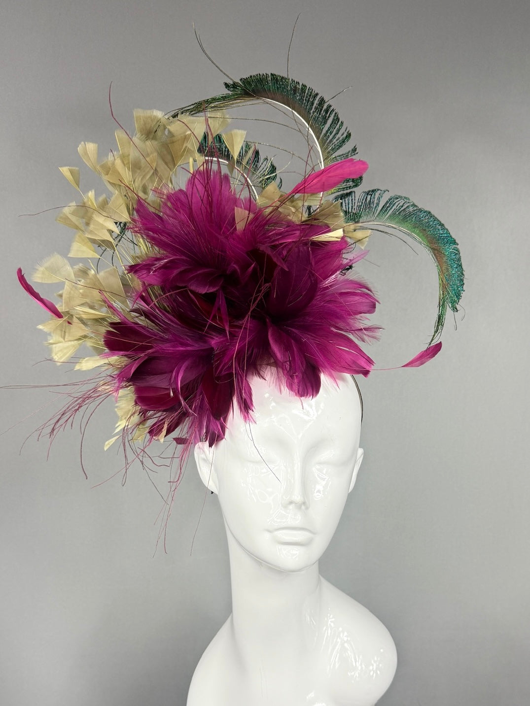 Kentucky Derby Fascinator Hat |  Purple, gold, and green feathered Headpiece | Derbyologie
