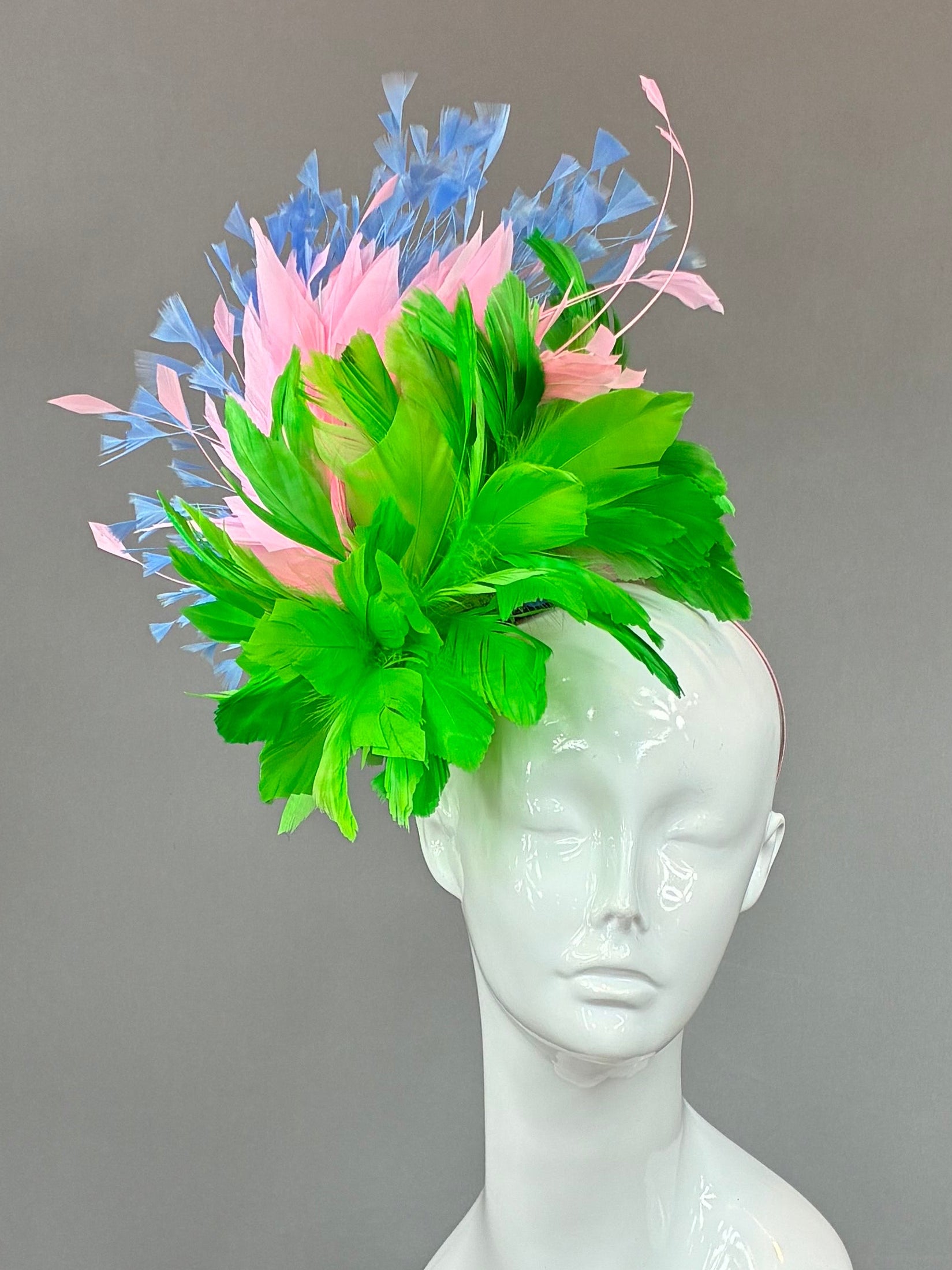 Green, Pink and Blue  Derby Fascinator, Kentucky Derby Hat Alternative, Kentucky derby hat (GOLD LINE)