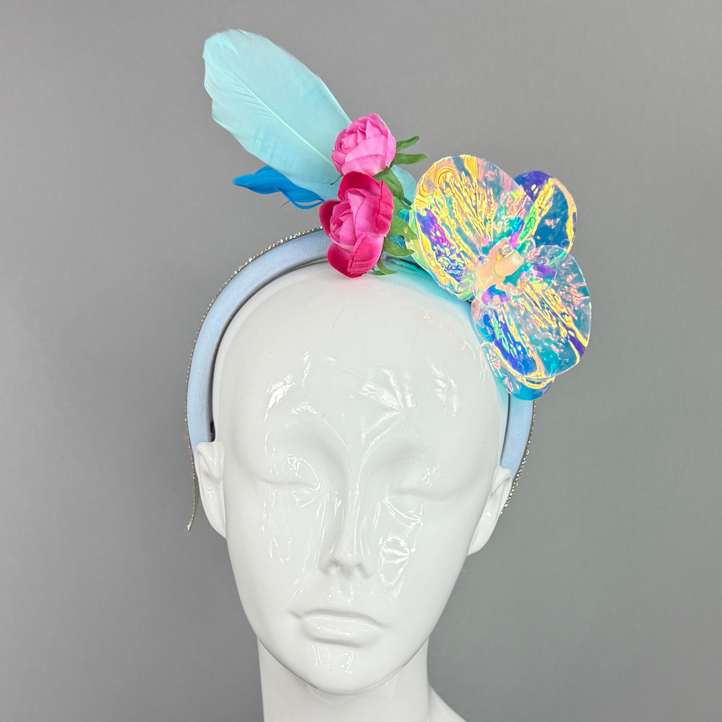 Kentucky Derby Fascinator Hat |Blue, pink, and iridescent Headpiece, created by a 6 year old | Derbyologie
