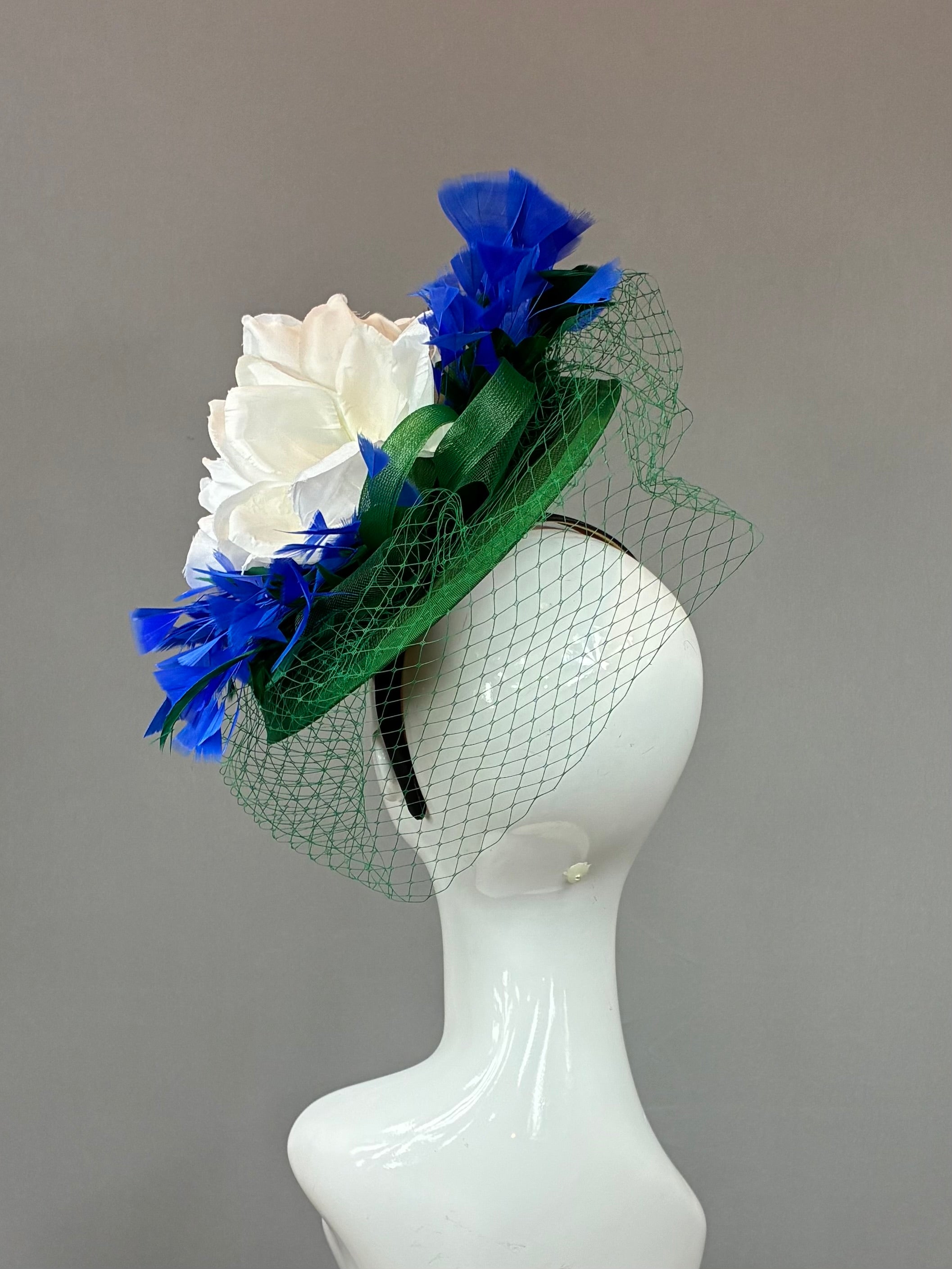 Kentucky Derby Fascinator Hat |Blue, green, and white Headband Hat | Derbyologie