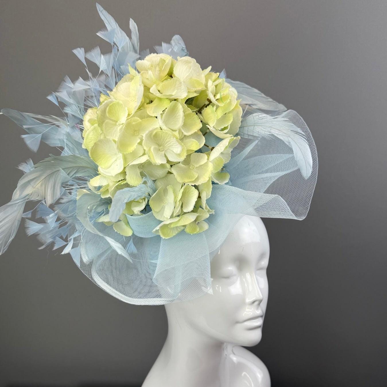Blue and cream hydrangea Kentucky Derby fascinator, Derby Hat Alternative (GOLD LINE)