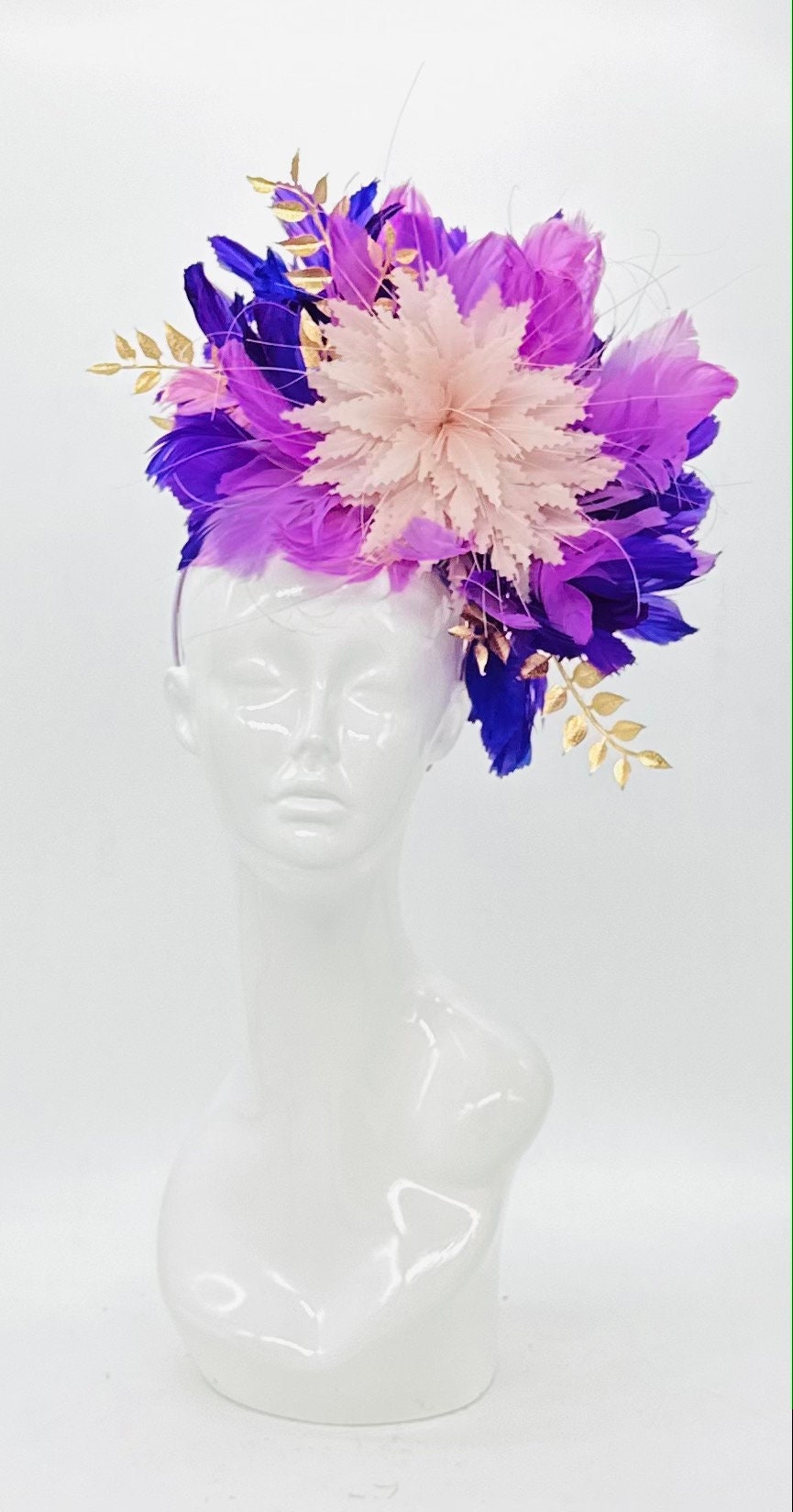 Monochromatic purple and gold Kentucky Derby Fascinator, Derby hat, (PLATINUM LINE)