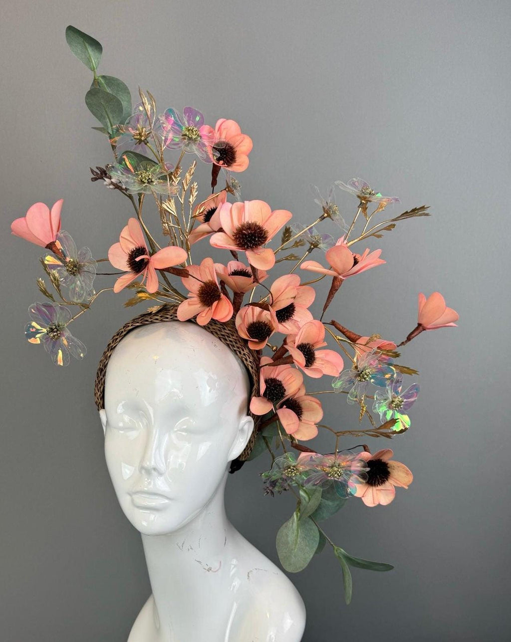 Kentucky Derby Fascinator Hat | Peachy Pink & Green Flower Headpiece | Derbyologie