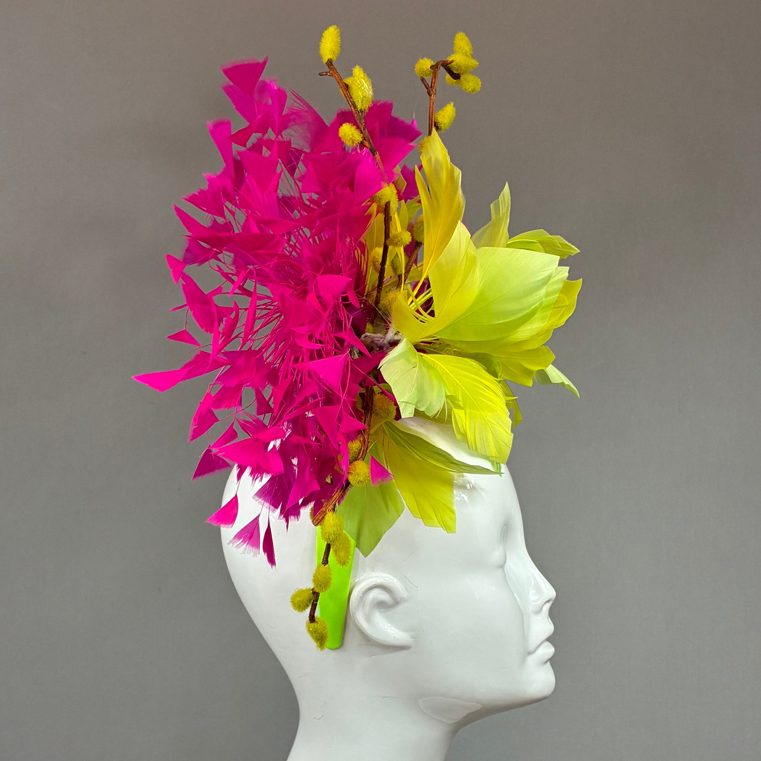 Kentucky Derby Fascinator Hat | Fuchsia and lime feather Headpiece | Derbyologie