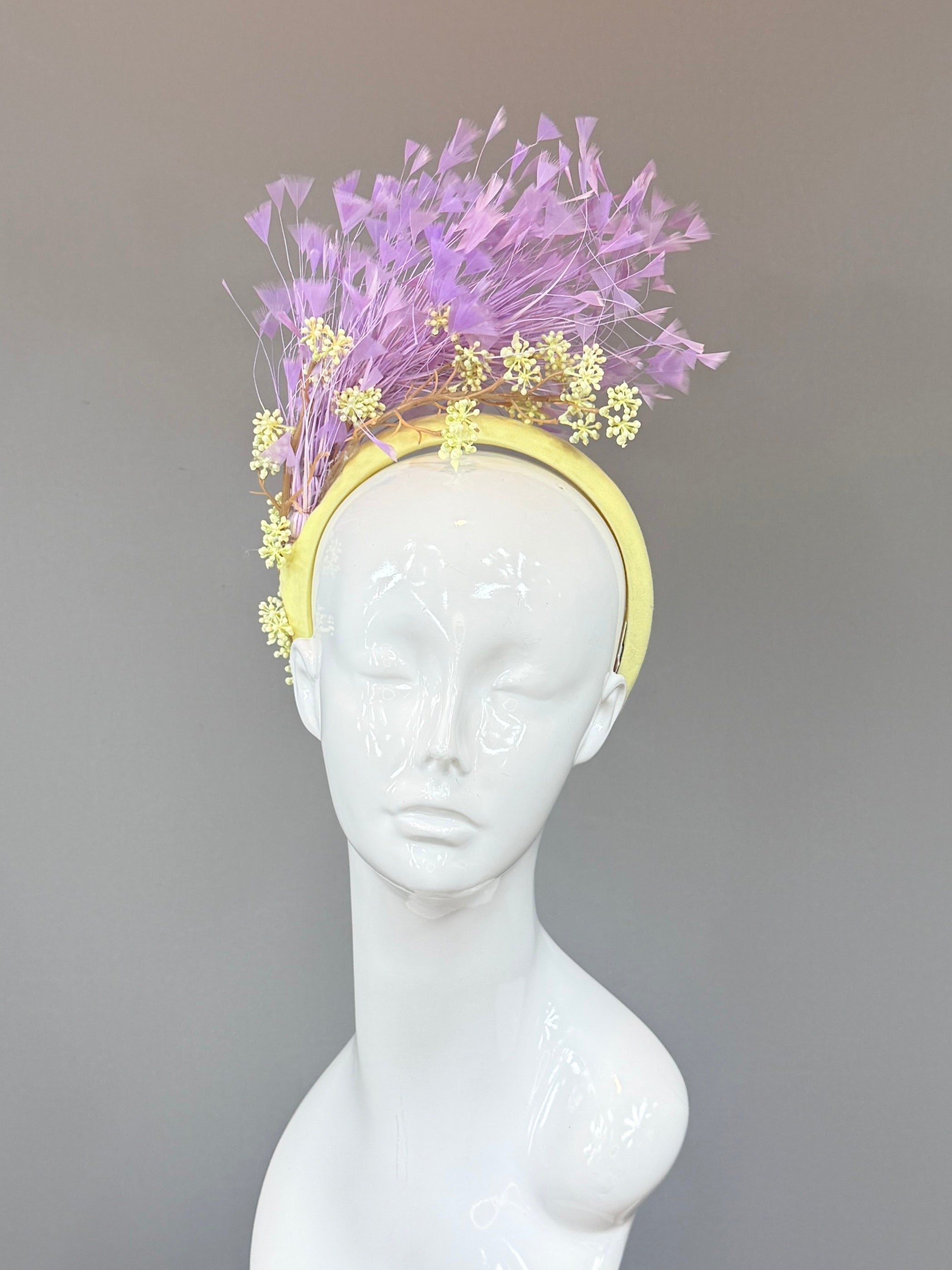 Kentucky Derby Fascinator Hat | Purple and Yellow feather headpiece | Derbyologie