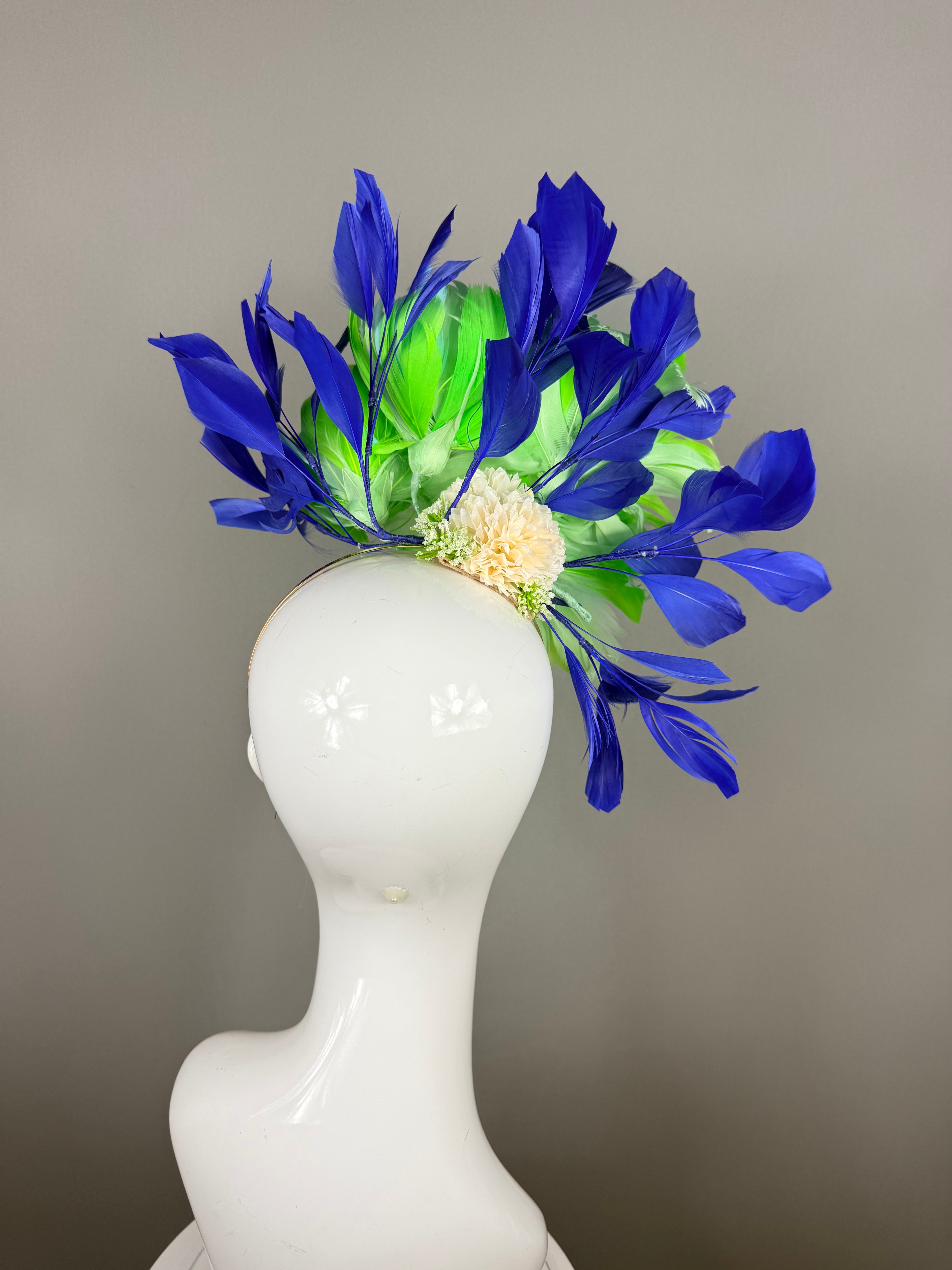 Kentucky Derby Fascinator Hat | Blue, Green and Turquoise Feather Headpiece | Derbyologie