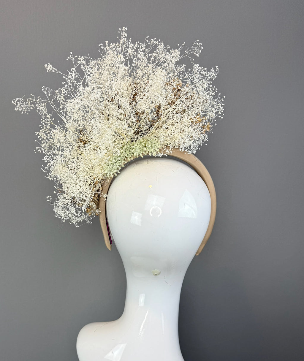 Tan and White Kentucky Derby fascinator, Derby Hat Alternative (GOLD LINE)