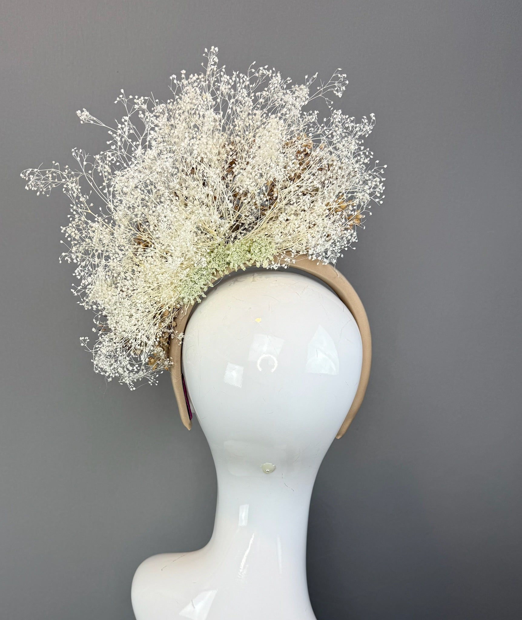 Tan and White Kentucky Derby fascinator, Derby Hat Alternative (GOLD LINE)