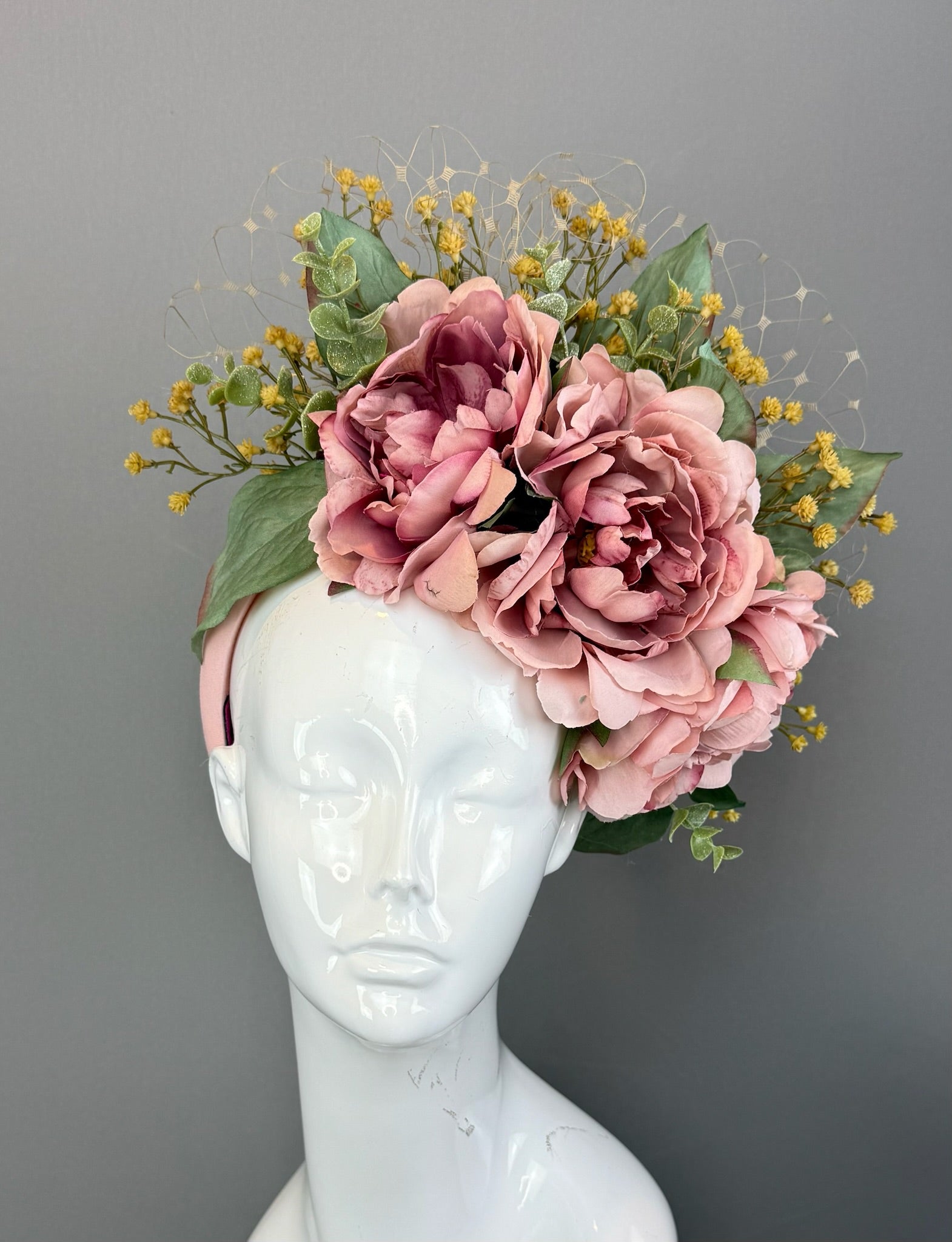 Mauve and Green Kentucky Derby fascinator, Derby Hat Alternative, Garden Collection (GOLD LINE)