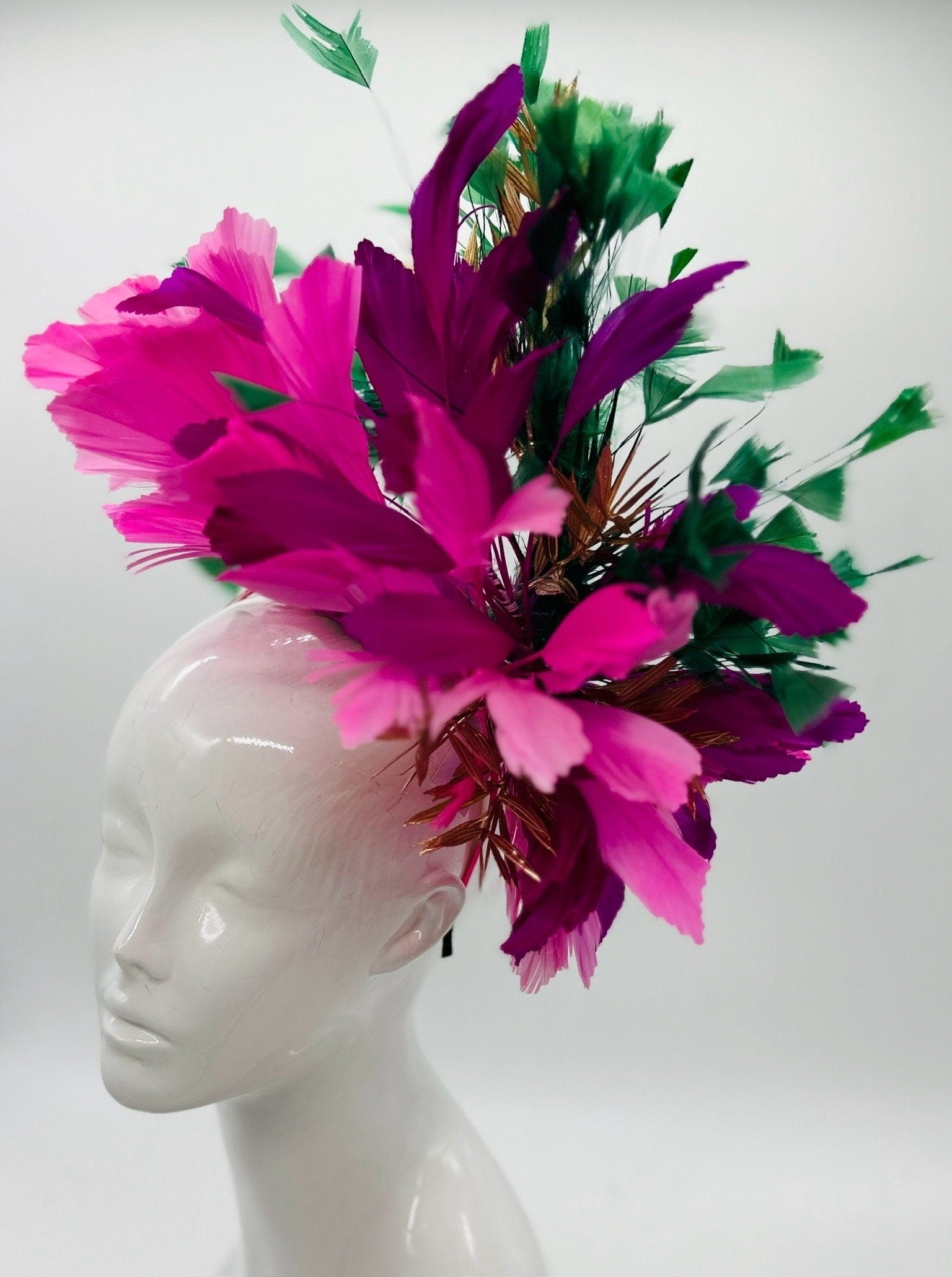 Hot pink, Fuchsia, and Green Derby Fascinator, Kentucky Derby Hat Alternative, Kentucky derby hat (GOLD LINE)