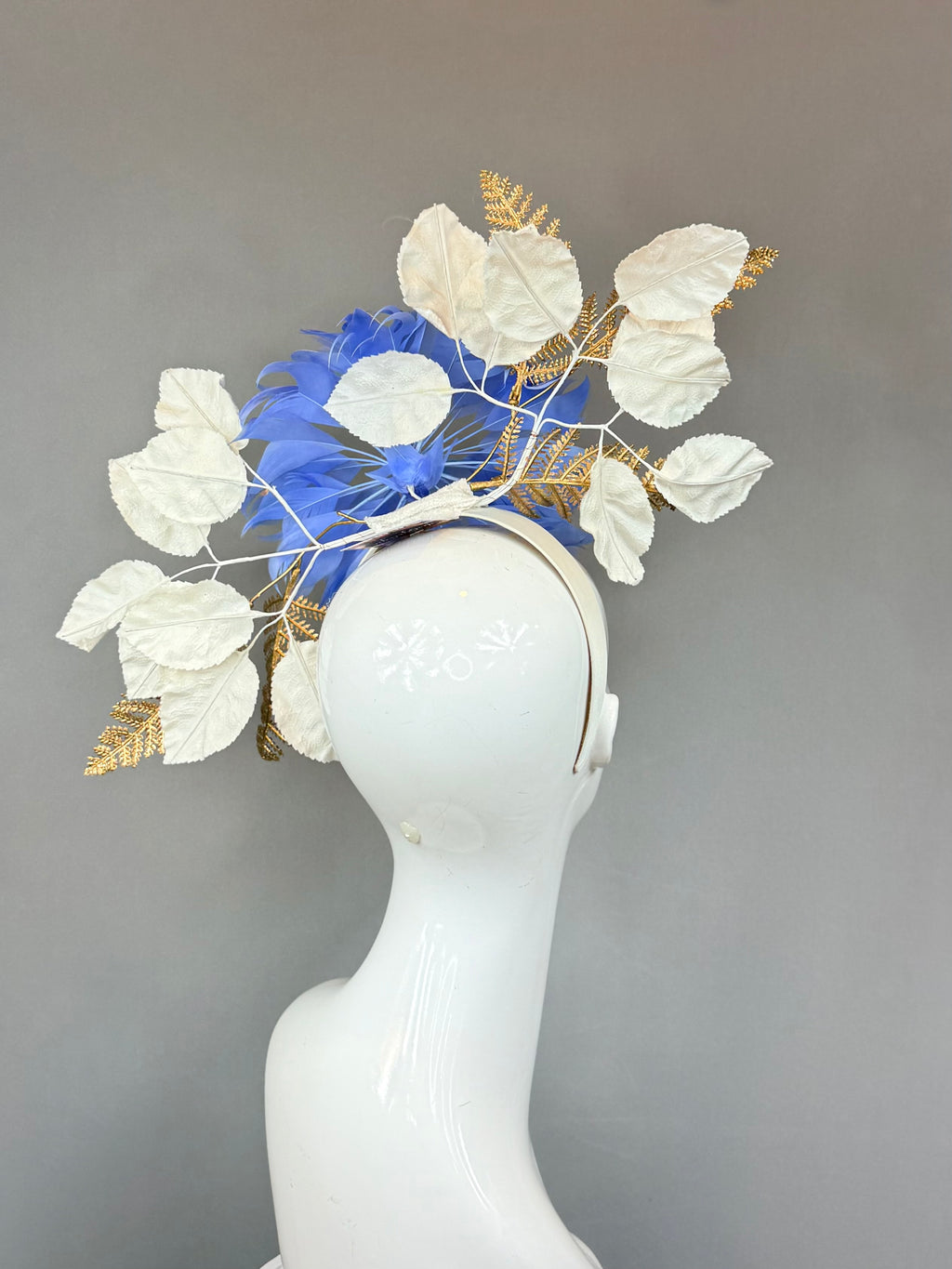 Kentucky Derby Fascinator Hat | Blue and Gold Feather Flower Headpiece | Derbyologie