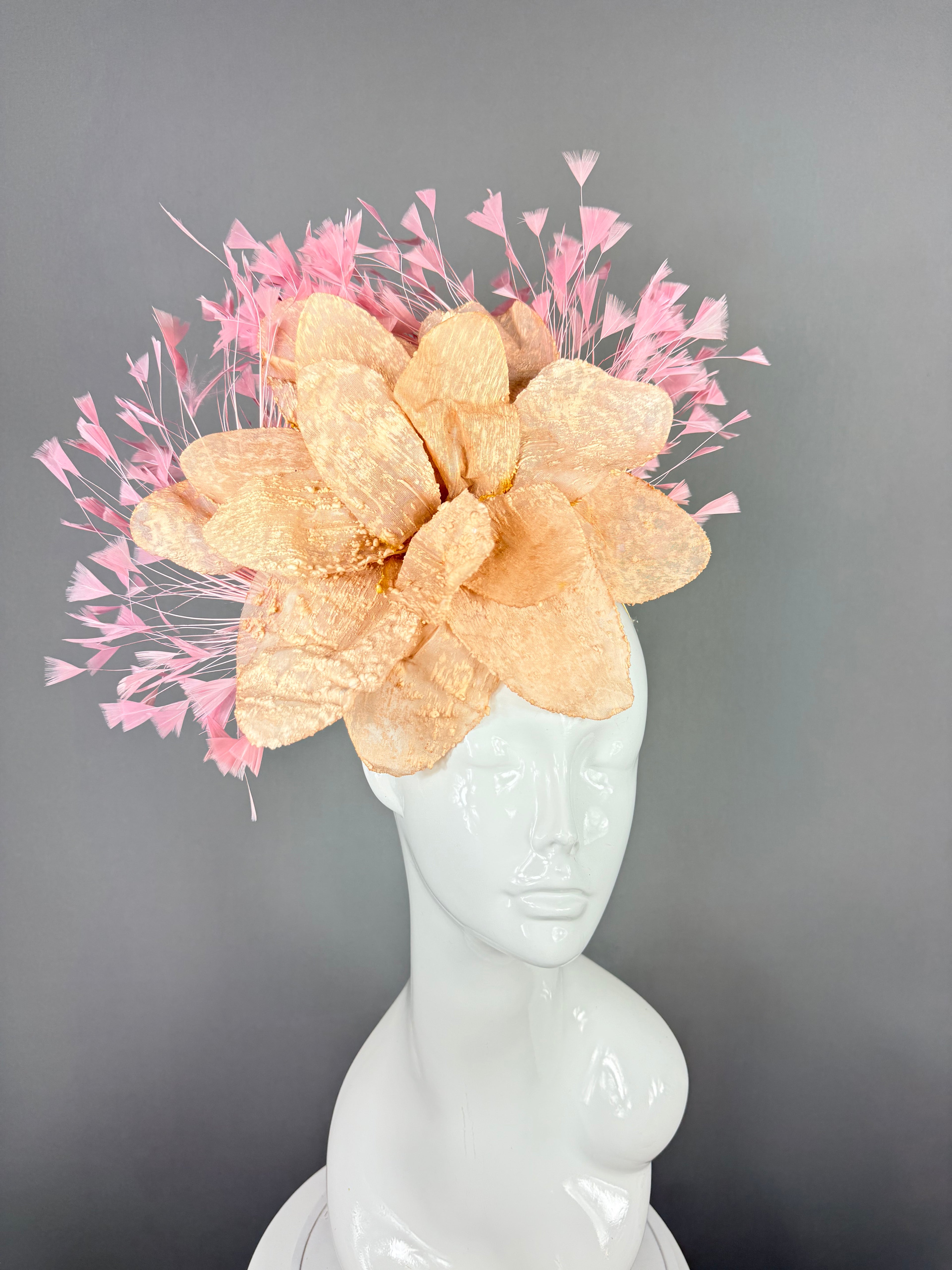 Kentucky Derby Fascinator Hat | Pink & Beige Flower Headpiece | Derbyologie