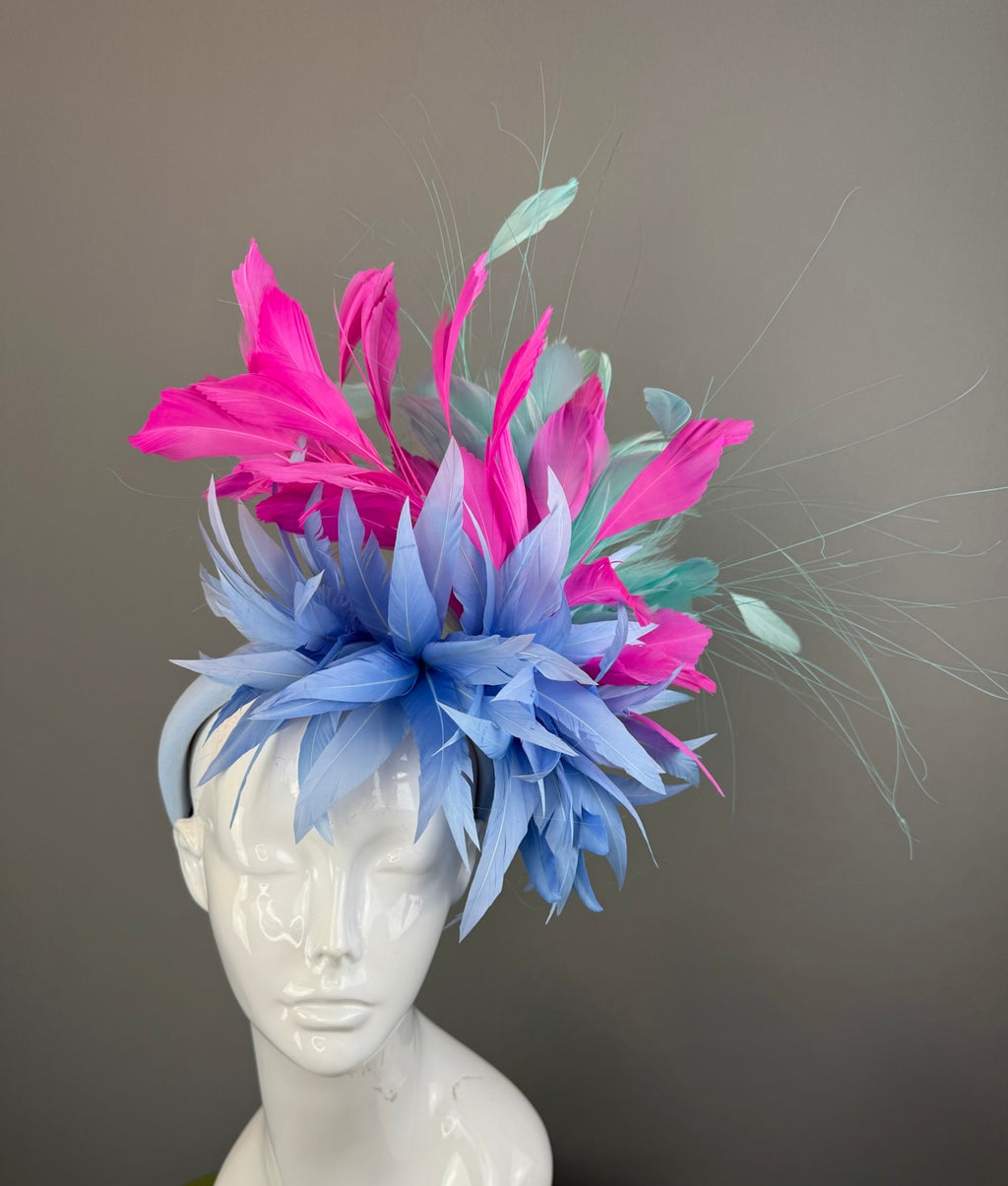 Blue, Pink and Mint Kentucky Derby fascinator, Derby Hat Alternative (GOLD LINE)