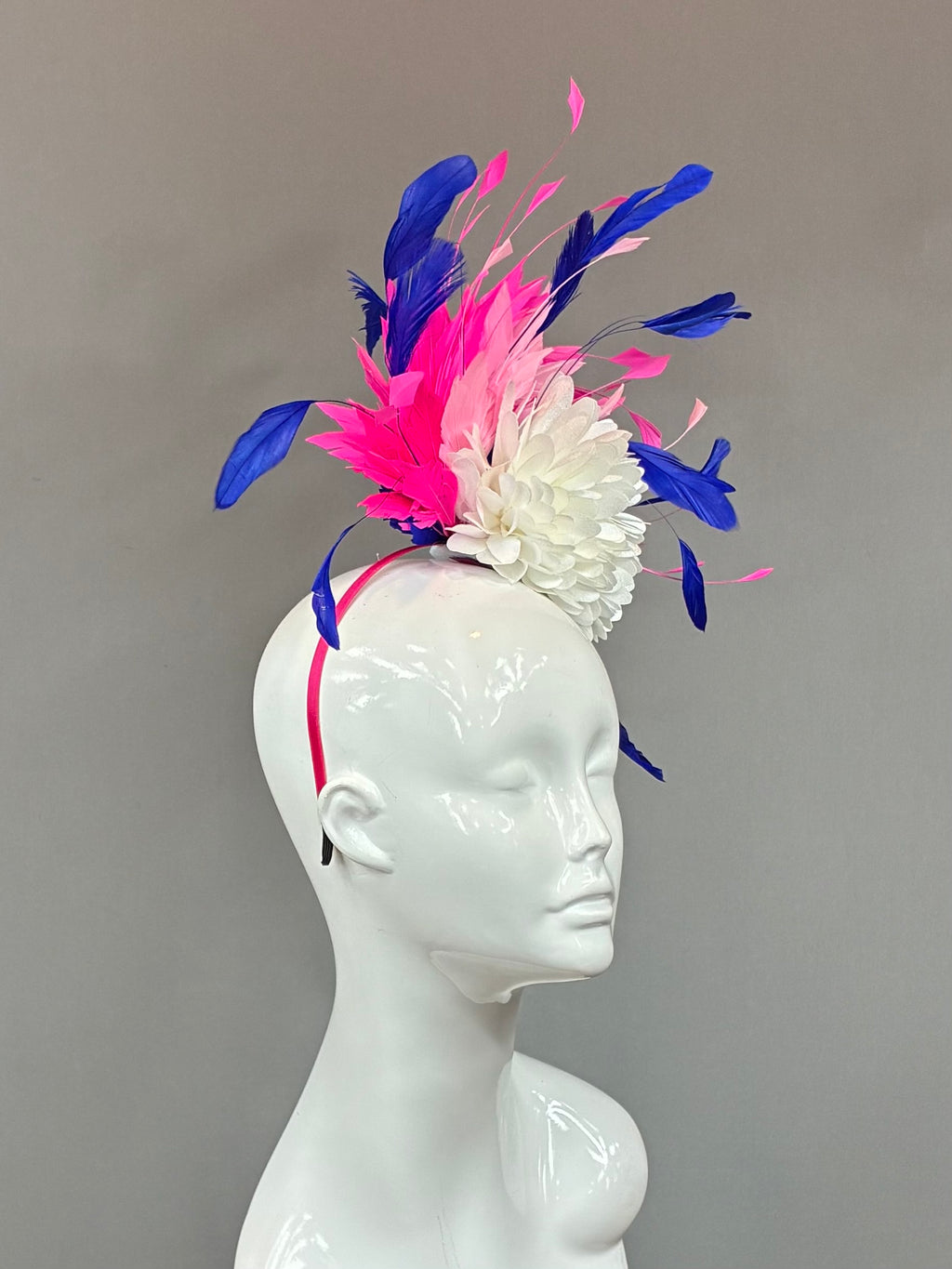 Kentucky Derby Fascinator Hat | White, pink, and blue Headband Hat | Derbyologie