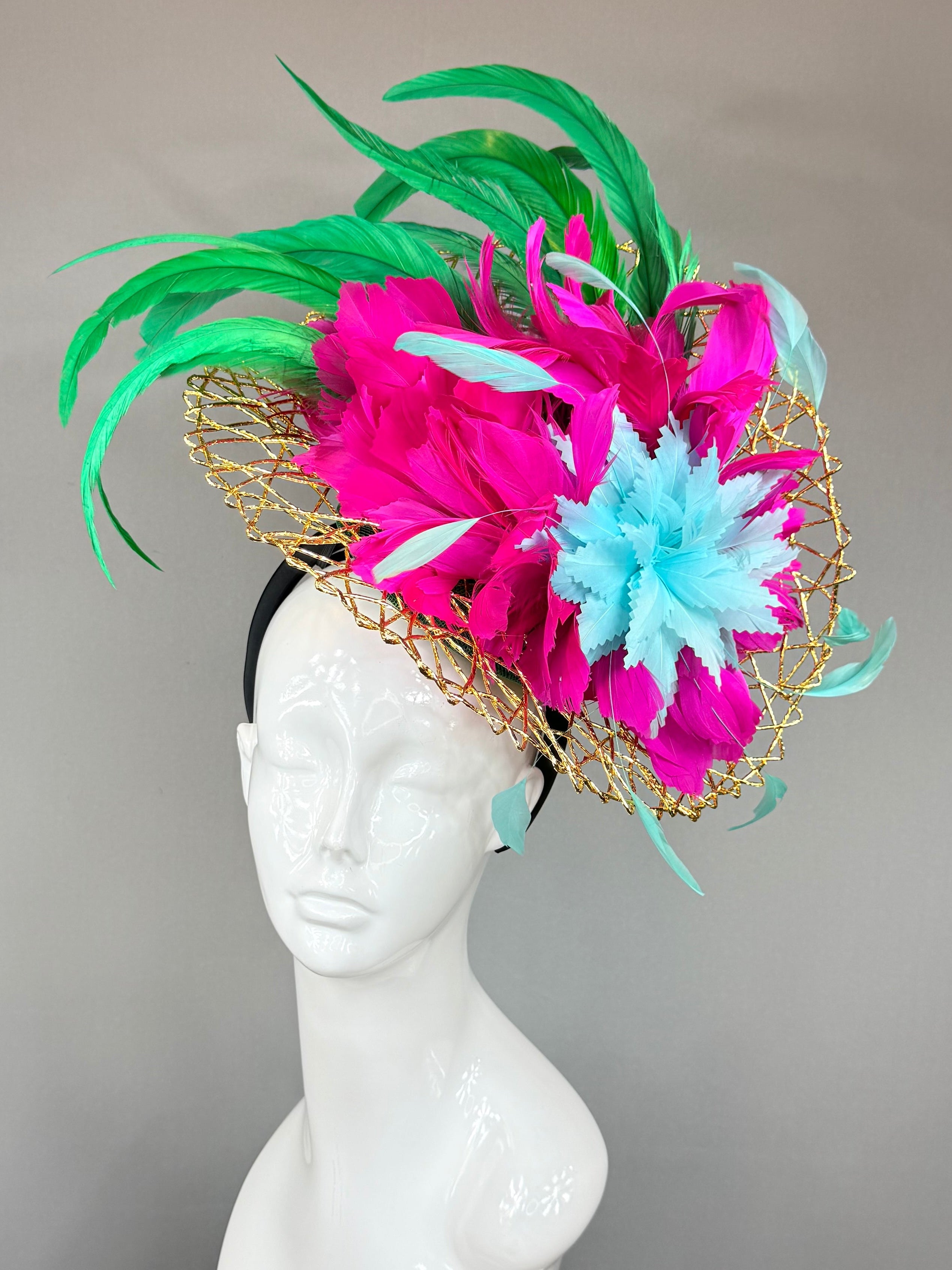 Kentucky Derby Fascinator Hat | Pink, Green and Gold Headpiece| Derbyologie