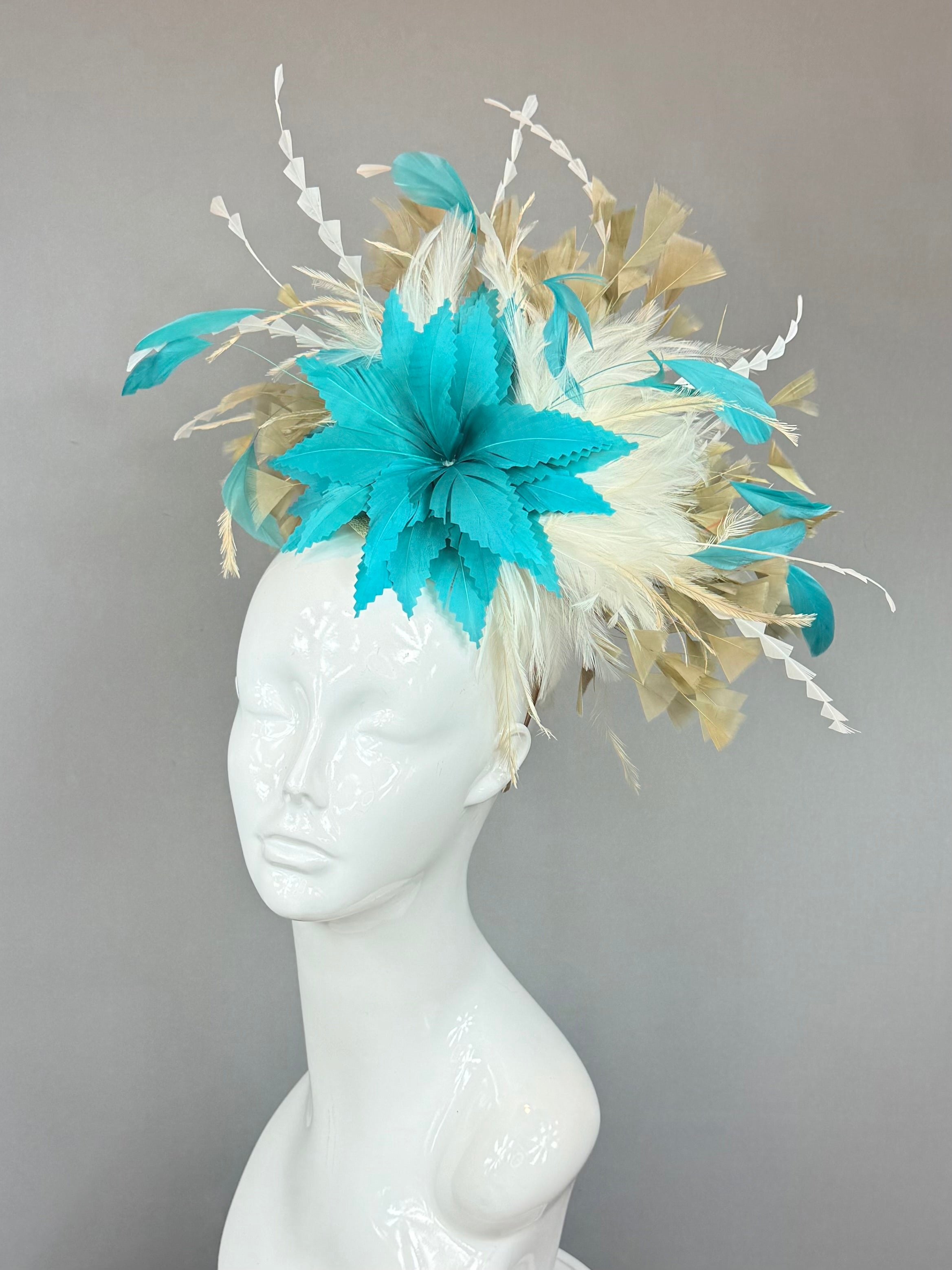 Kentucky Derby Fascinator Hat | Teal, Cream, Tan Headpiece | Derbyologie