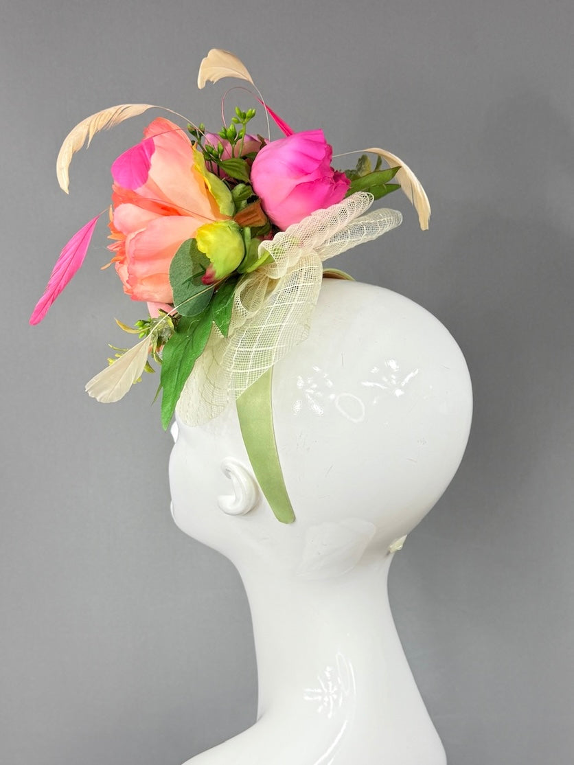 Kentucky Derby Fascinator Hat | Pink flower arrangement Headpiece | Derbyologie