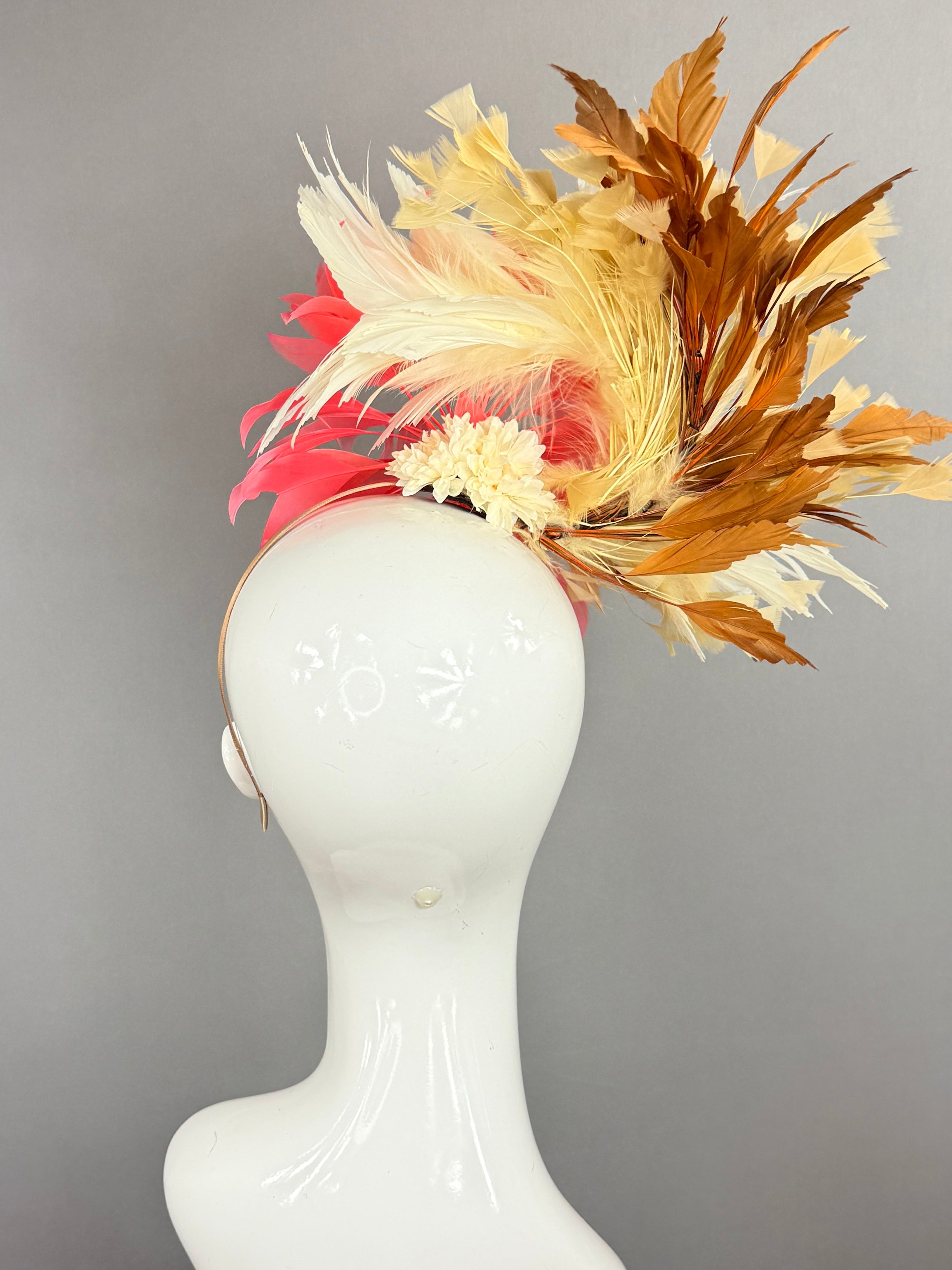 Kentucky Derby Fascinator Hat | Pink, white, beige, and brown feathered Headpiece | Derbyologie