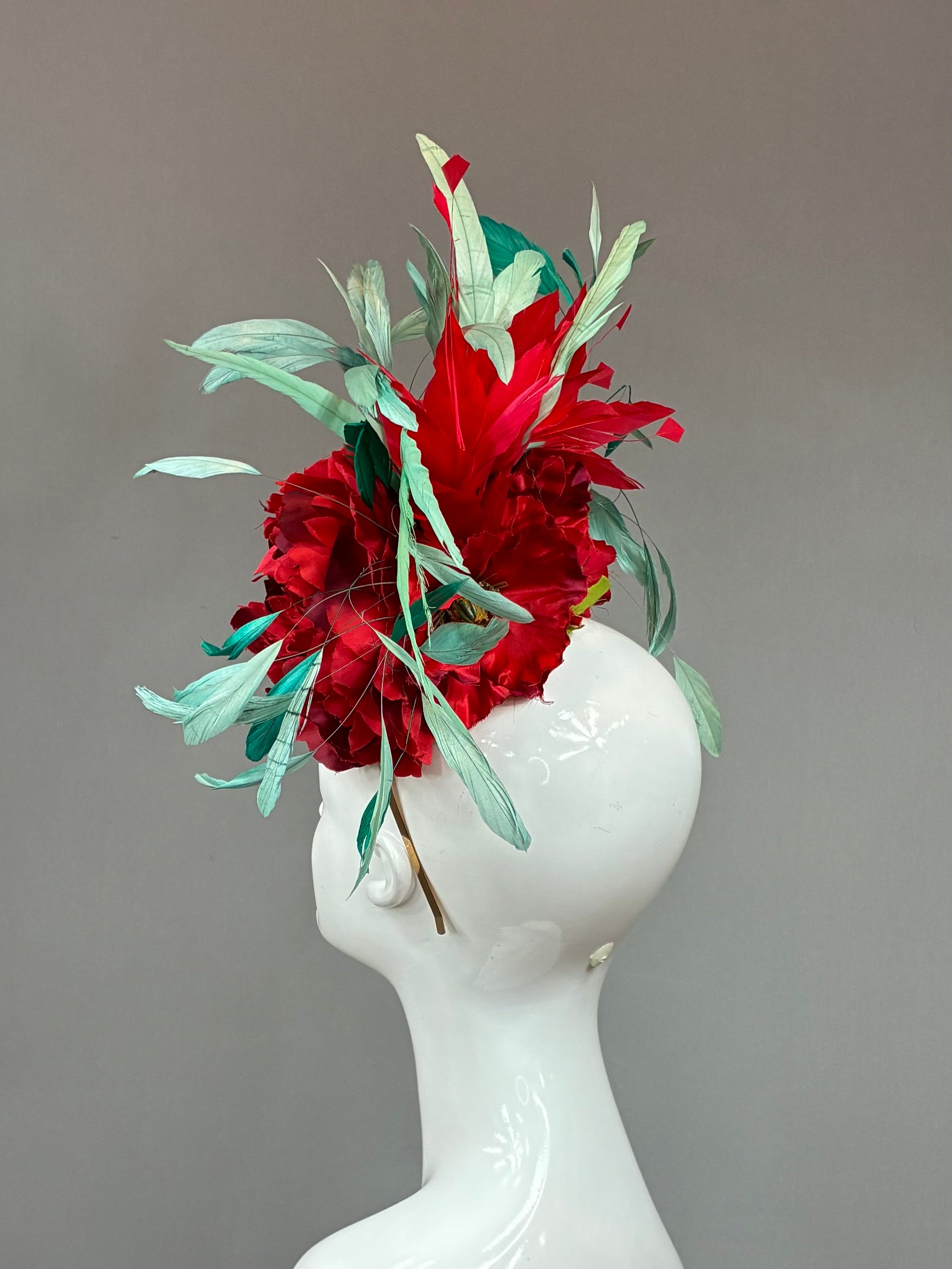 Kentucky Derby Fascinator Hat | Mint and red Headband Hat | Derbyologie