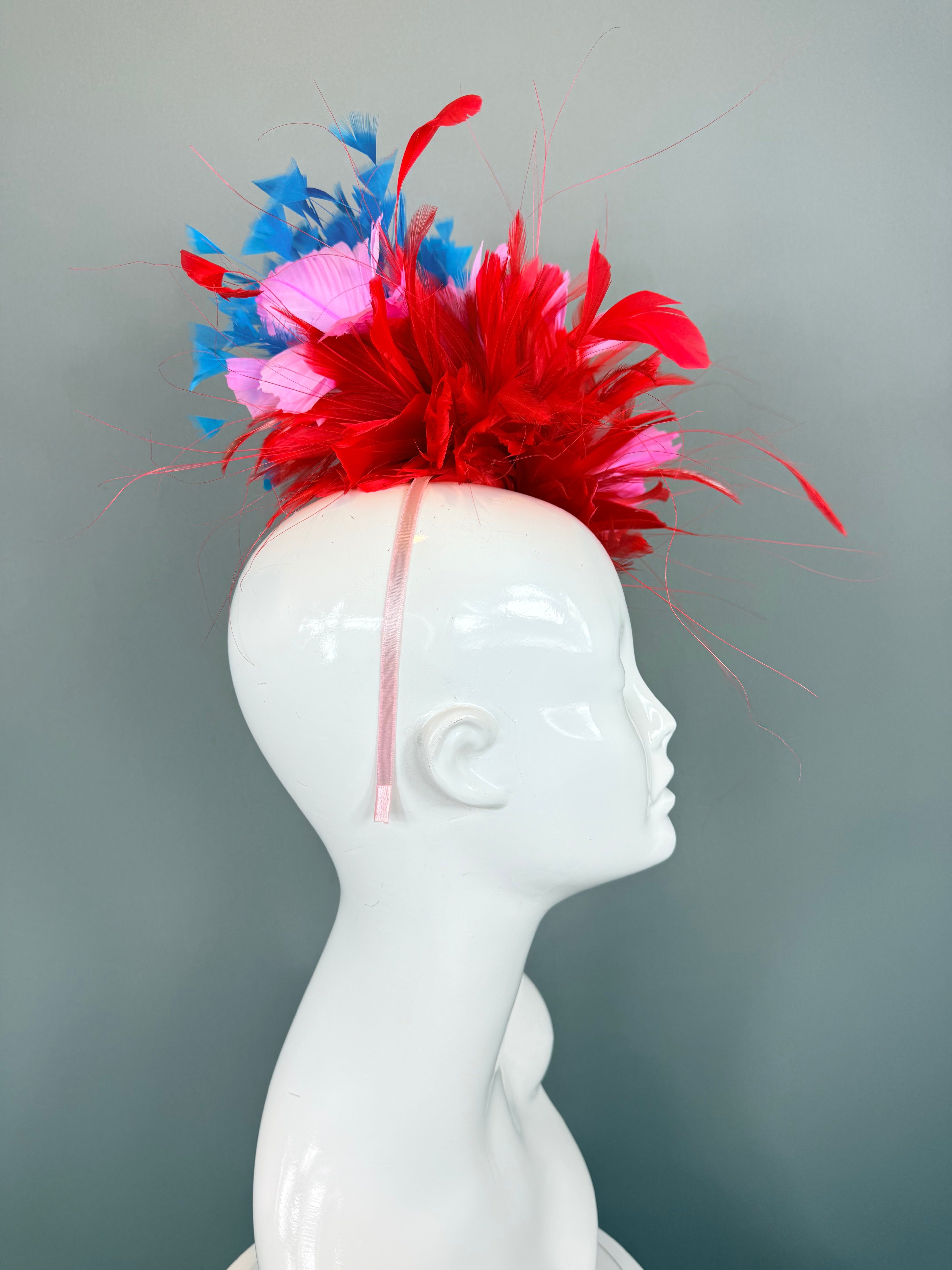 Kentucky Derby Fascinator Hat | Red, Pink and Blue Headpiece | Derbyologie