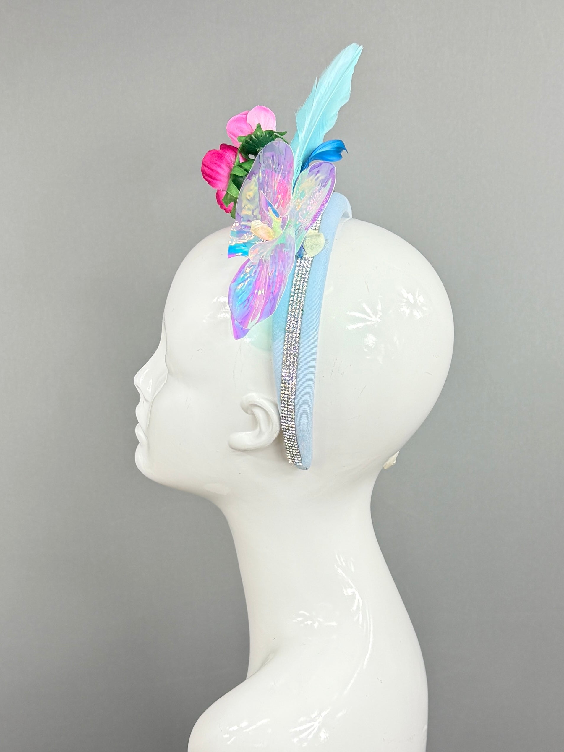 Kentucky Derby Fascinator Hat |Blue, pink, and iridescent Headpiece, created by a 6 year old | Derbyologie