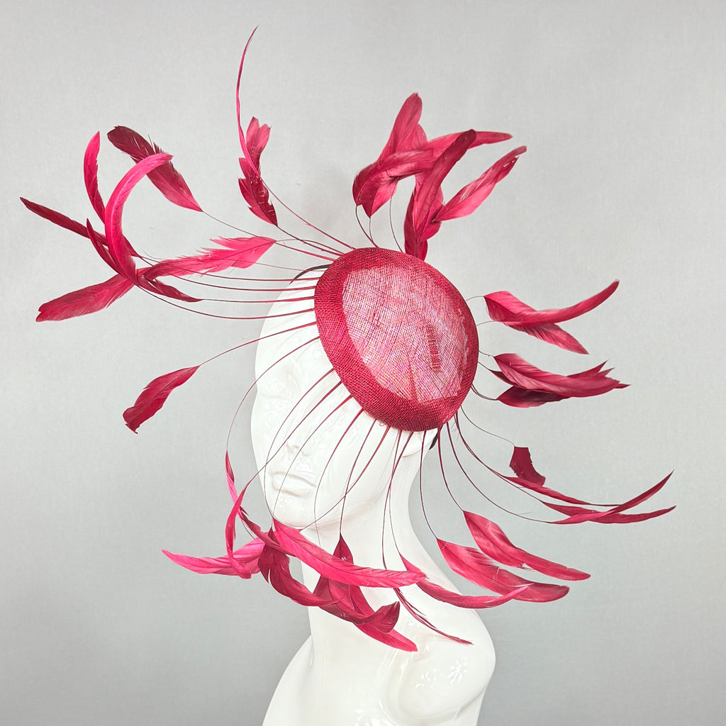Kentucky Derby Fascinator Hat | Cranberry, wine Feather Headpiece | Derbyologie