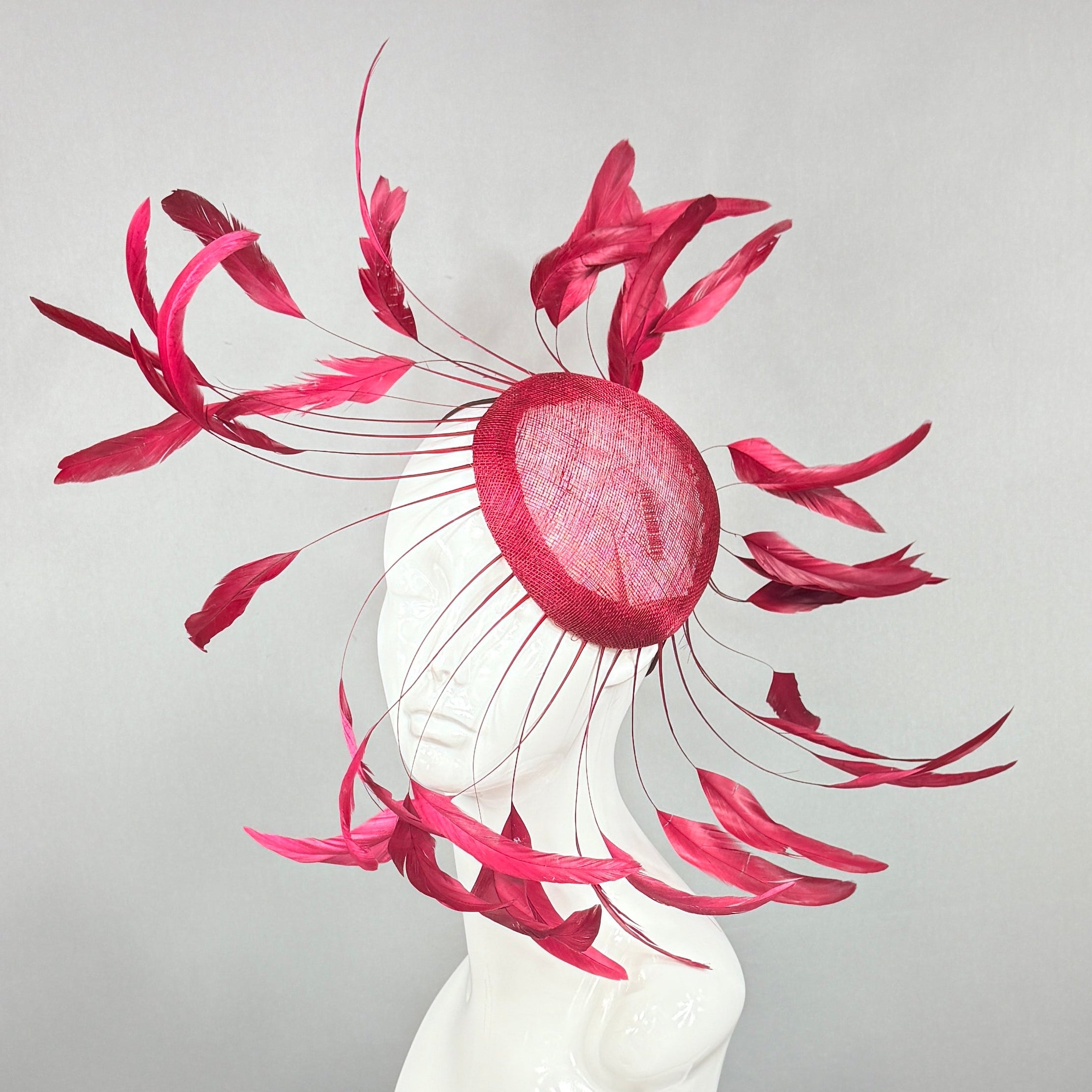Kentucky Derby Fascinator Hat | Cranberry, wine Feather Headpiece | Derbyologie
