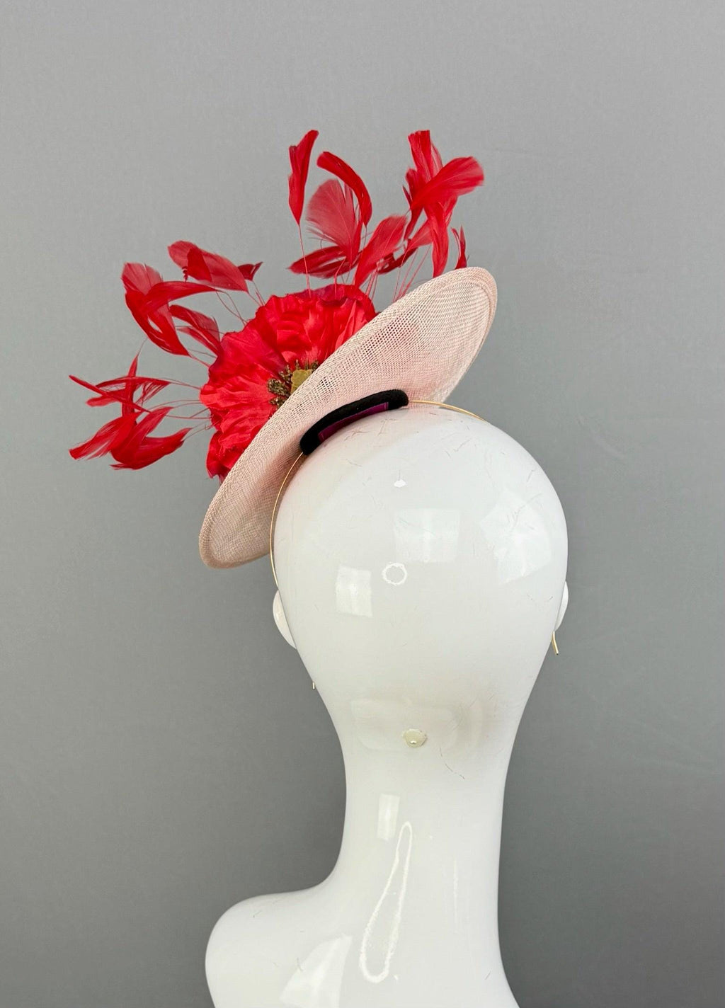 Kentucky Derby Fascinator Hat | Red and Pink Flower Hat | Derbyologie