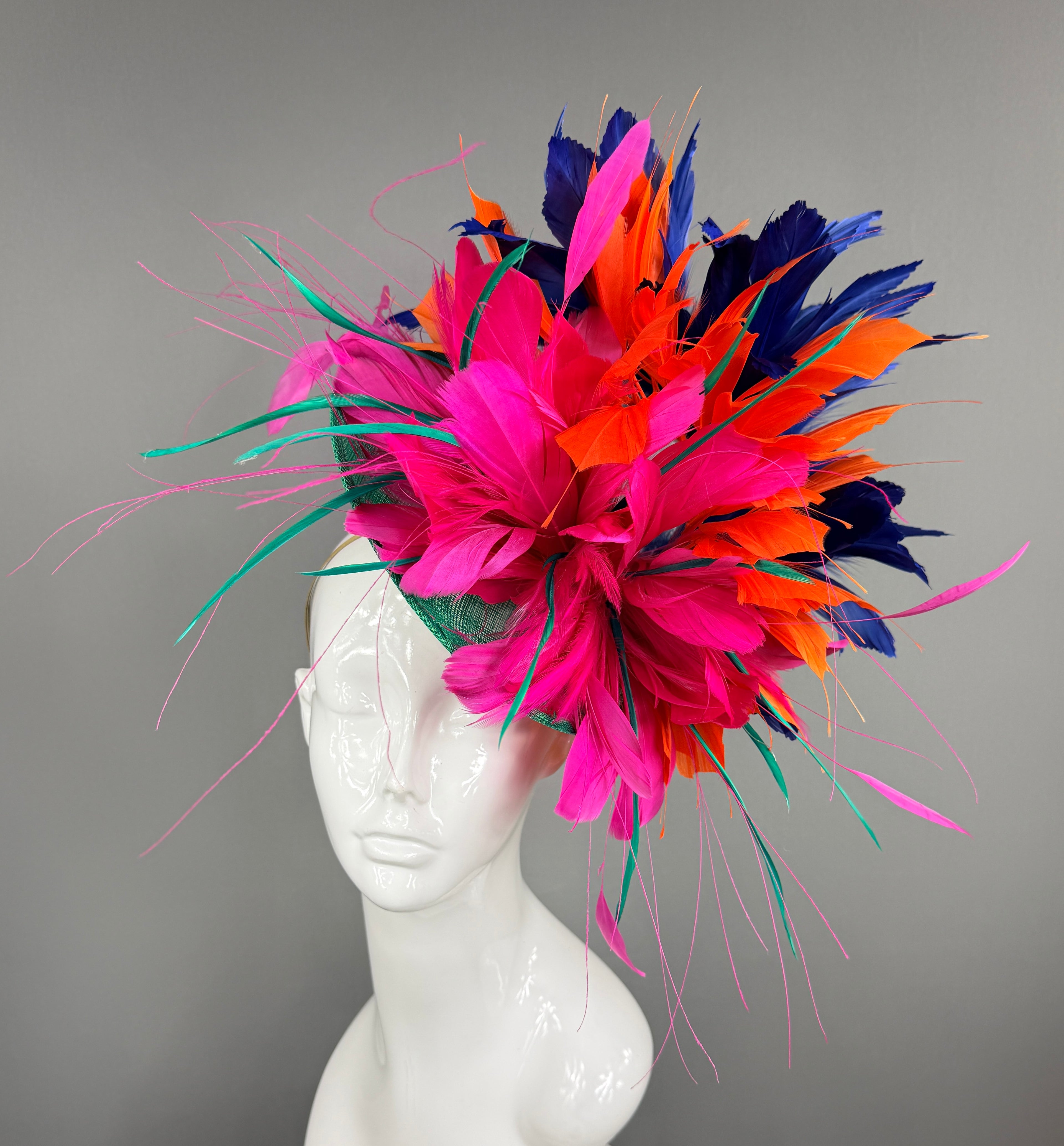 Kentucky Derby Fascinator Hat |Navy, Orange, Pink, and Green Headpiece | Derbyologie
