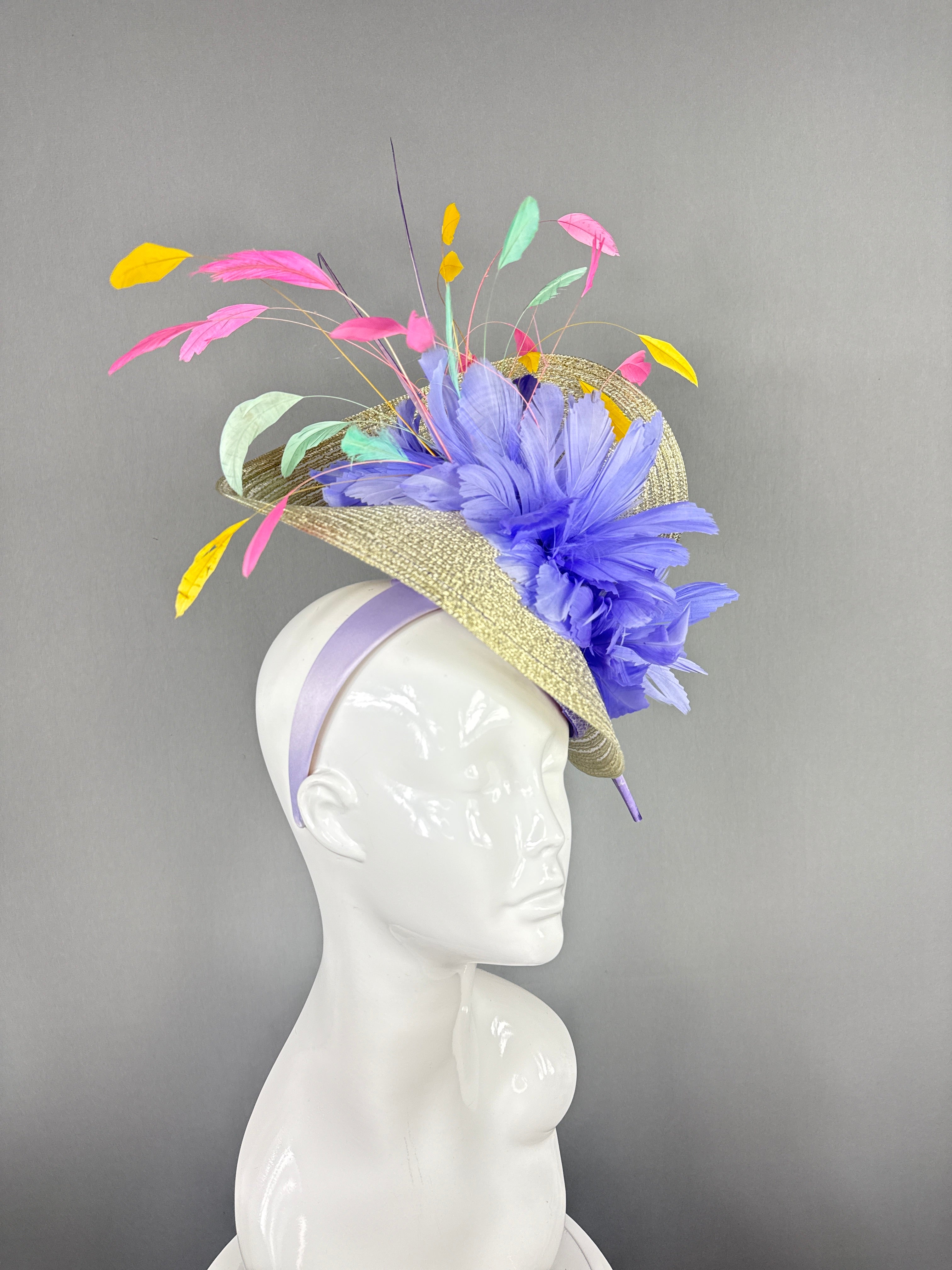 Kentucky Derby Fascinator Hat | Pink, Yellow, Purple, and Turquoise Headpiece | Derbyologie