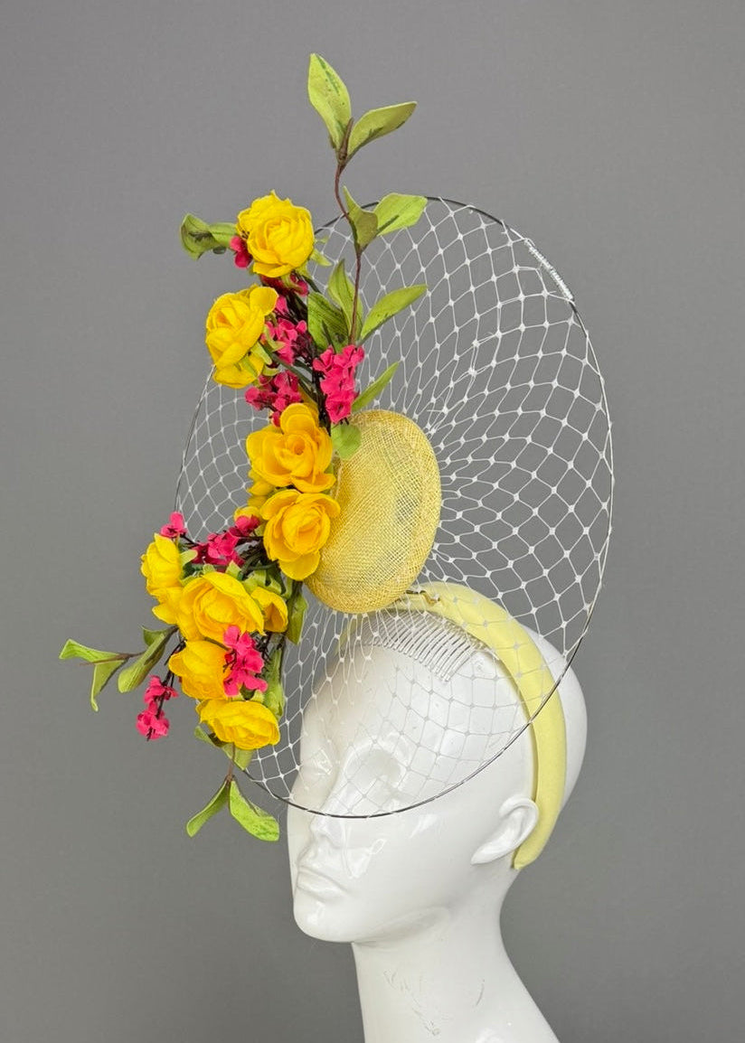 Kentucky Derby Fascinator Hat | Yellow, Green, and Magenta Headpiece | Derbyologie