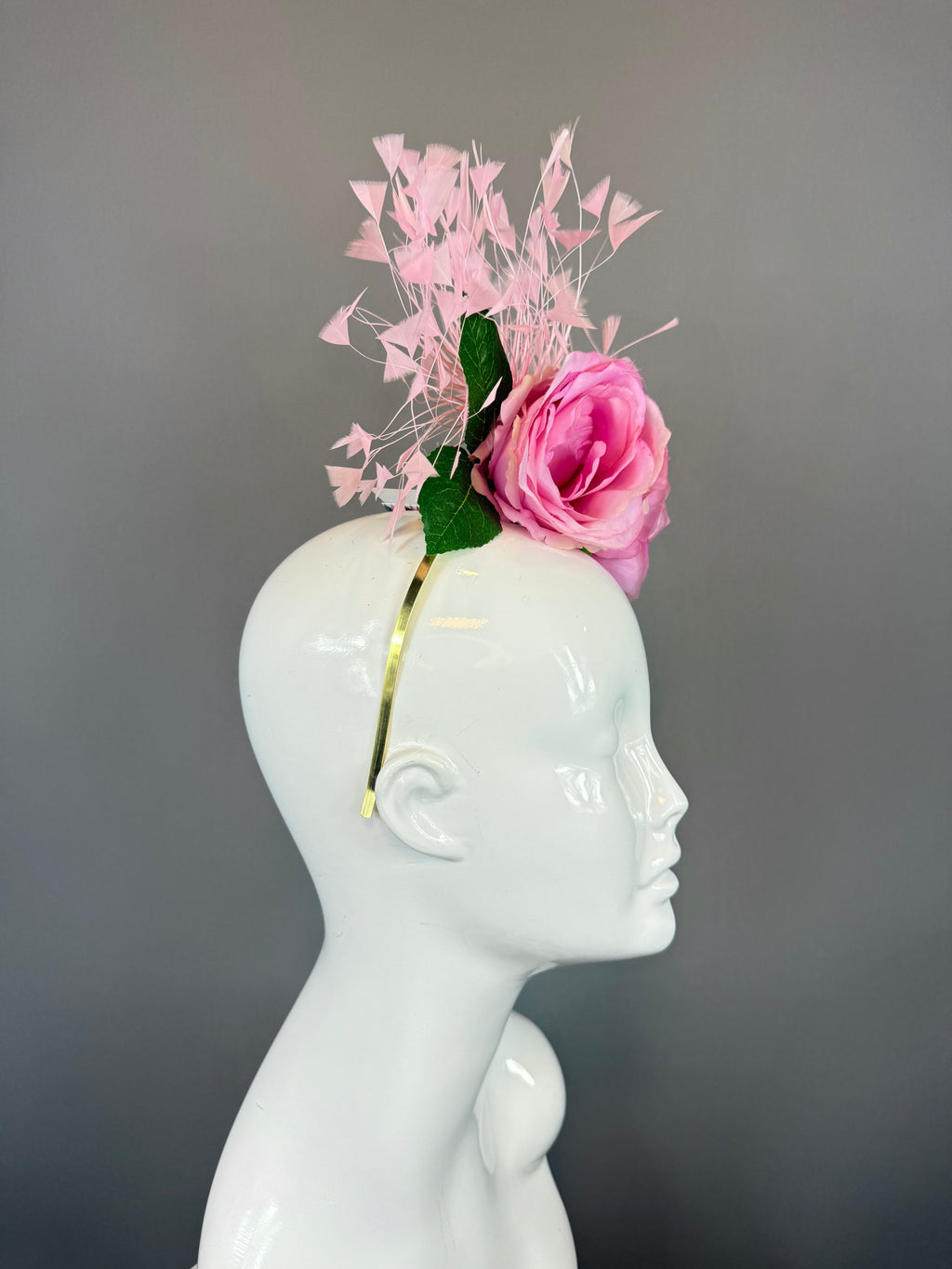 Kentucky Derby Fascinator Hat | Pink Rose Feather Headpiece | Derbyologie