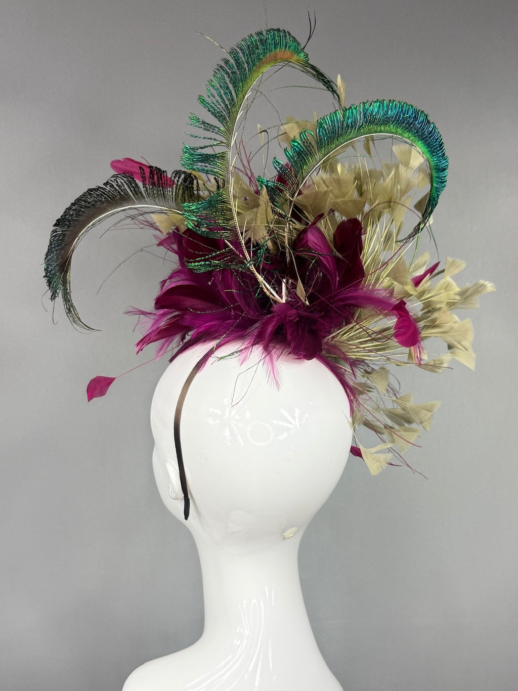 Kentucky Derby Fascinator Hat |  Purple, gold, and green feathered Headpiece | Derbyologie