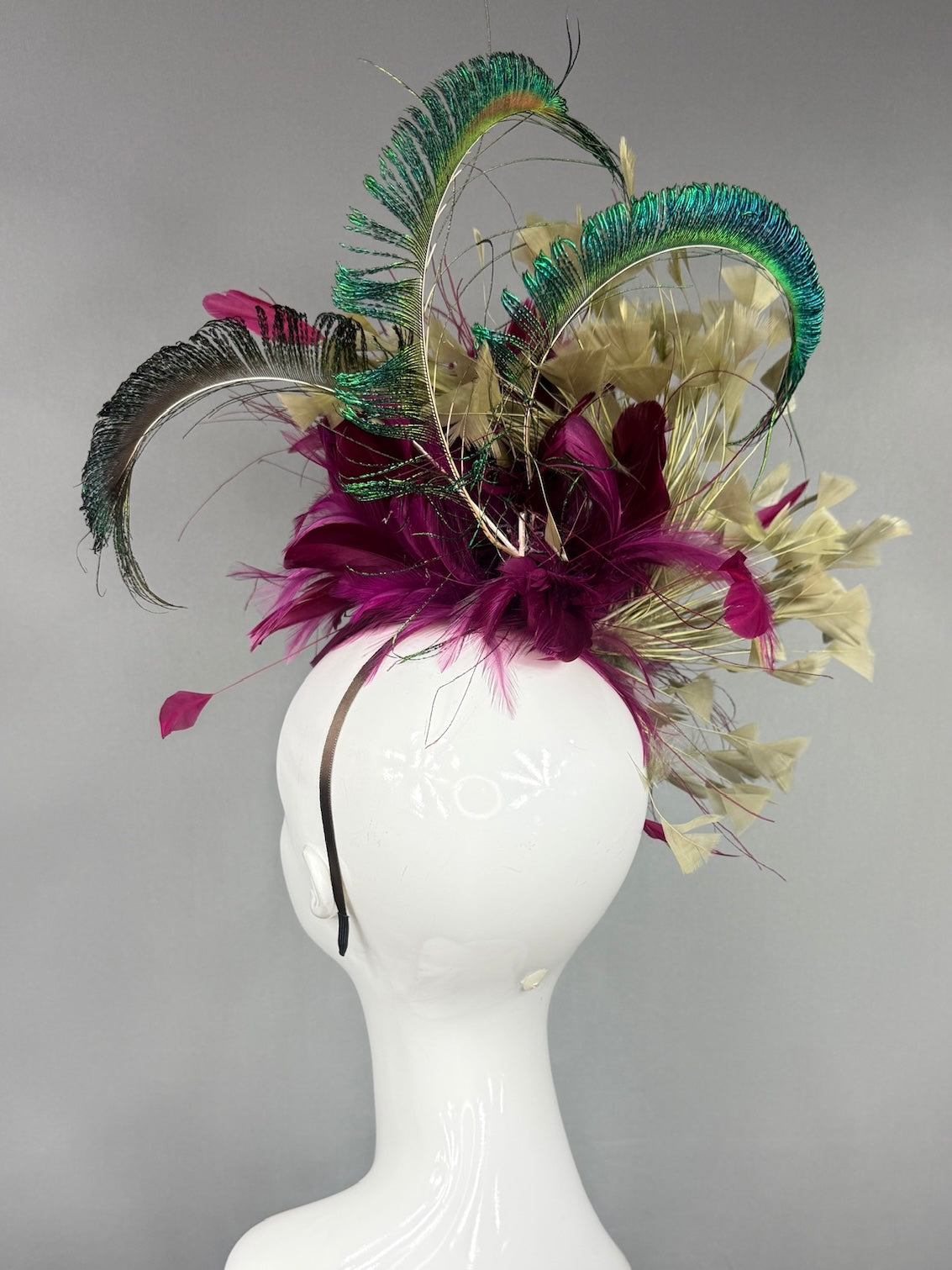 Kentucky Derby Fascinator Hat |  Purple, gold, and green feathered Headpiece | Derbyologie
