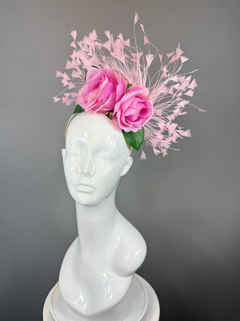 Kentucky Derby Fascinator Hat | Pink Rose Feather Headpiece | Derbyologie
