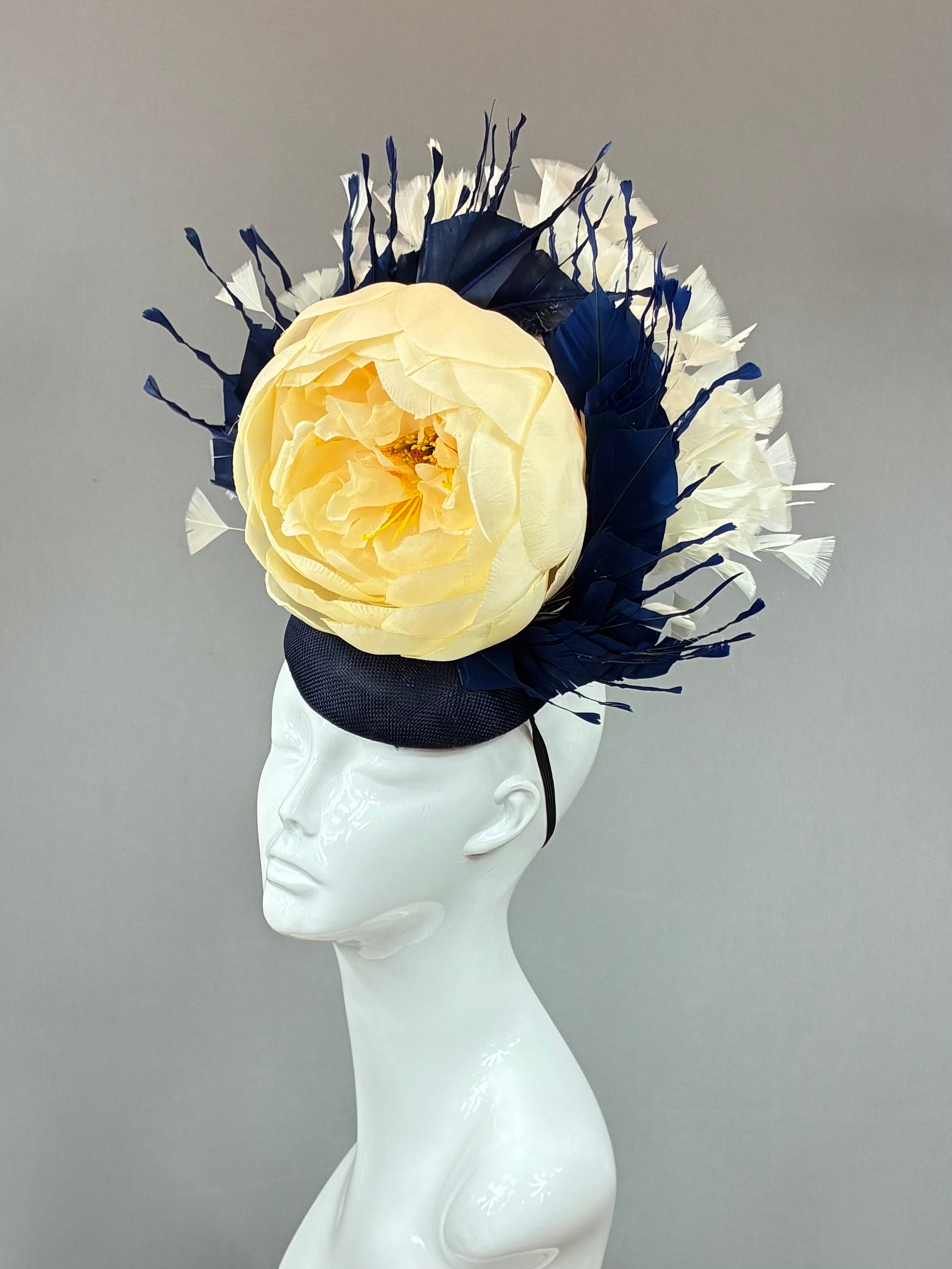 Kentucky Derby Fascinator Hat | Beige and Navy Blue Headband Hat | Derbyologie