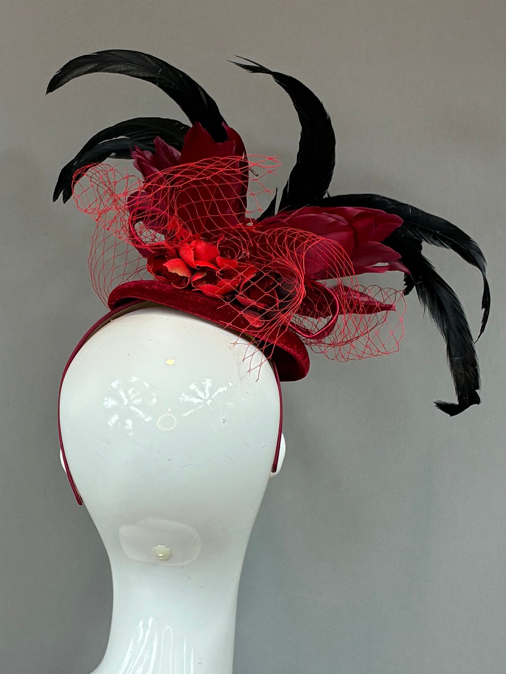 Red, Burgundy and Black Derby Fascinator, Kentucky Derby Hat Alternative, Kentucky derby hat (GOLD LINE)