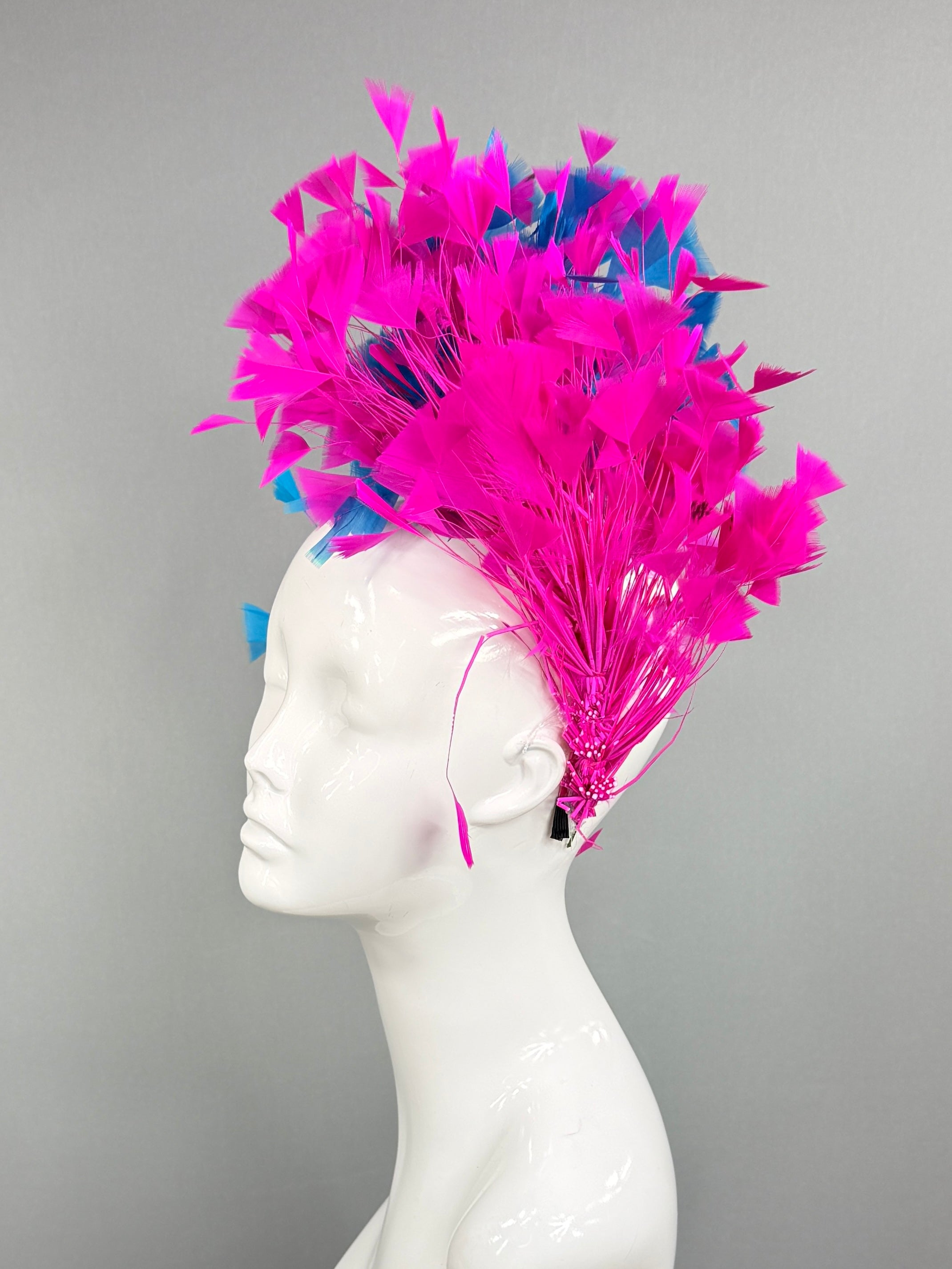 Kentucky Derby Fascinator Hat |Blue and pink feathered Headpiece, created by a 6 year old | Derbyologie