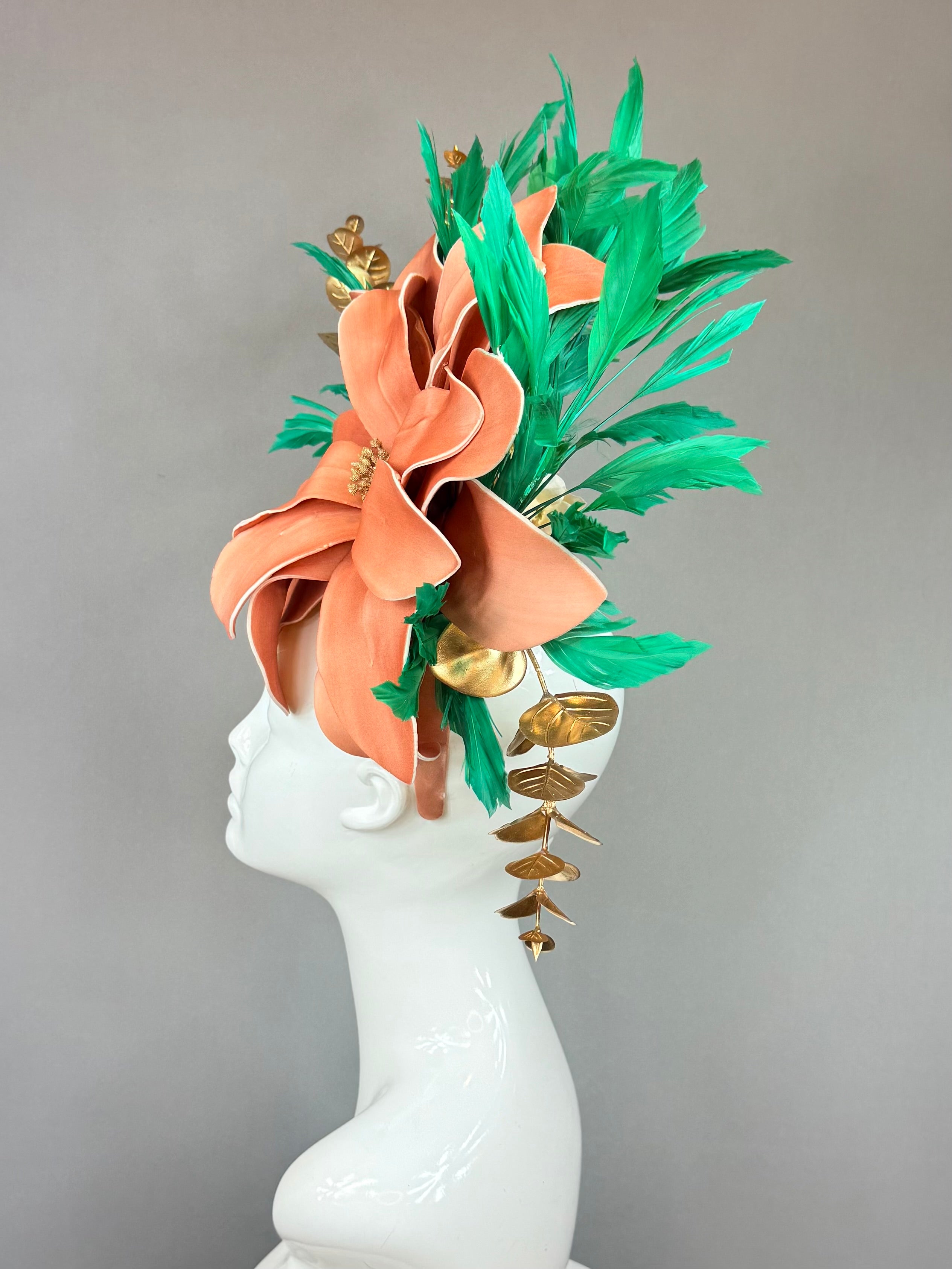 Kentucky Derby Fascinator Hat | Orange & Green Flower Headpiece | Derbyologie