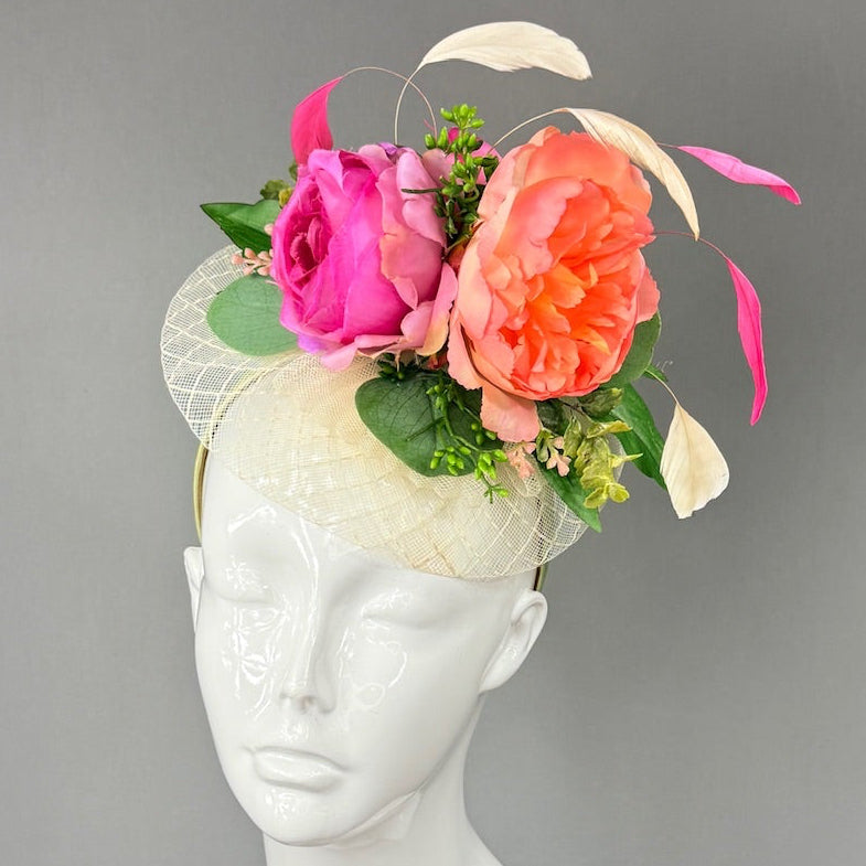 Kentucky Derby Fascinator Hat | Pink flower arrangement Headpiece | Derbyologie