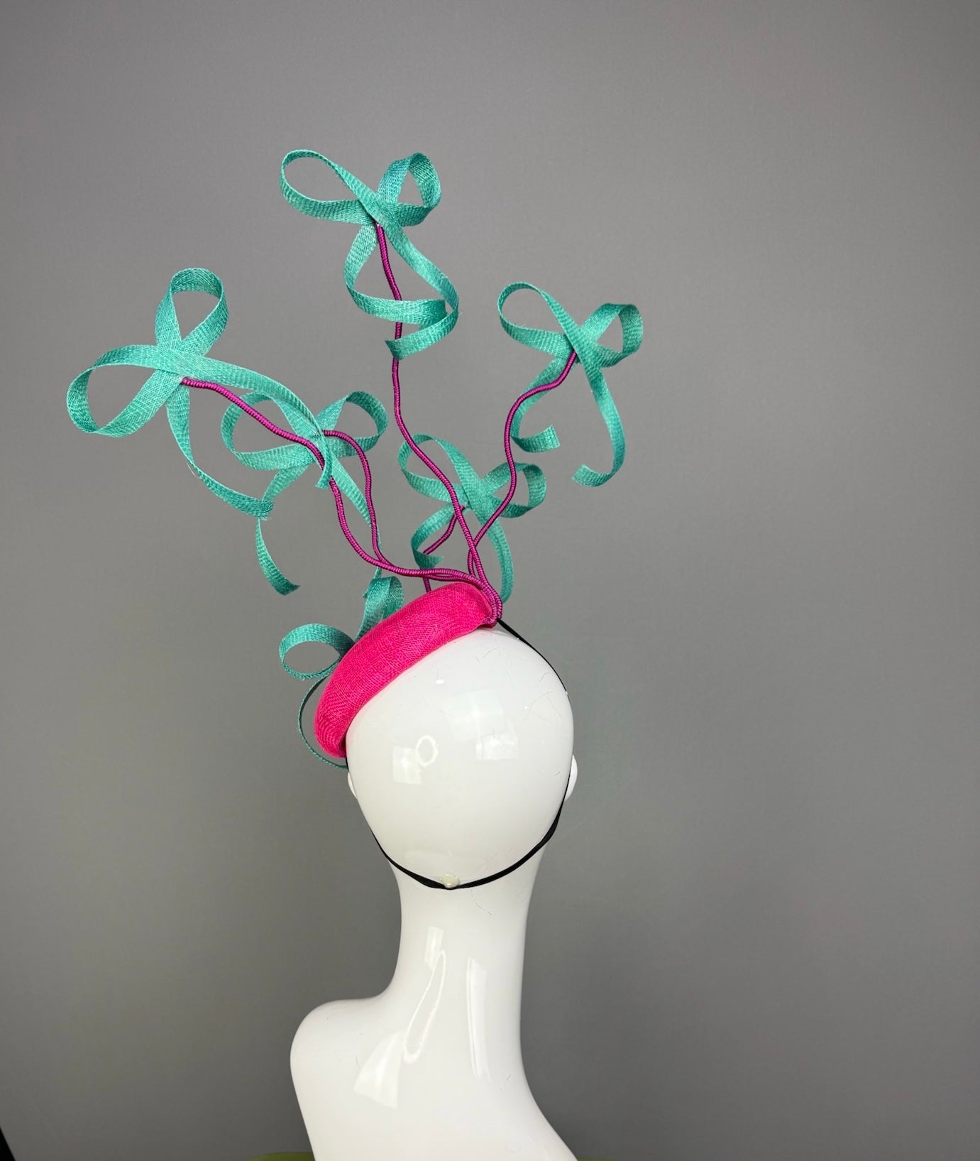 Kentucky Derby Fascinator Hat | Pink and Turquoise Bow Headpiece | Derbyologie